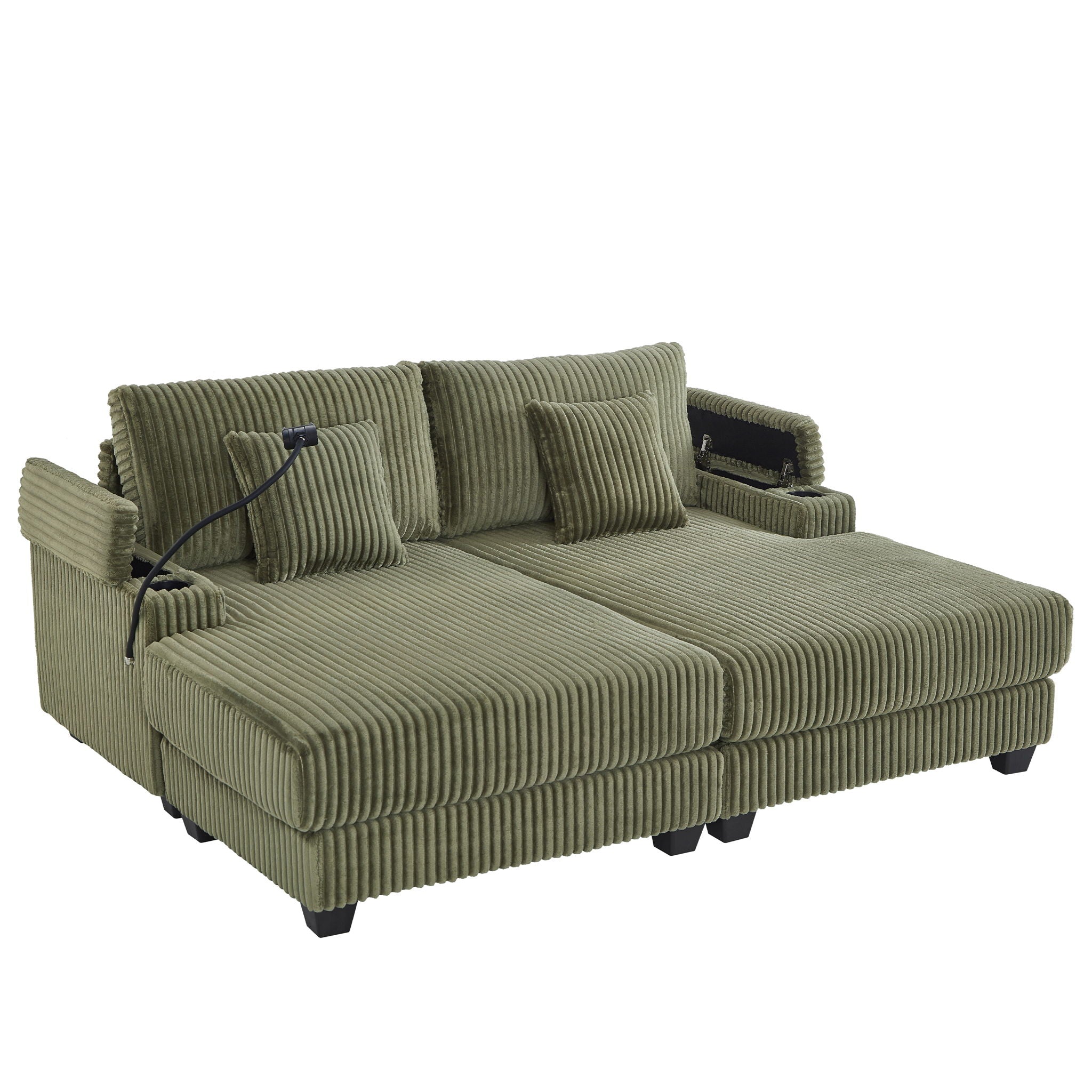 Modern Chaise Sofa With Adjustable Backrest, Cup Holders, Phone Holder & Storage Compartments For Living Room