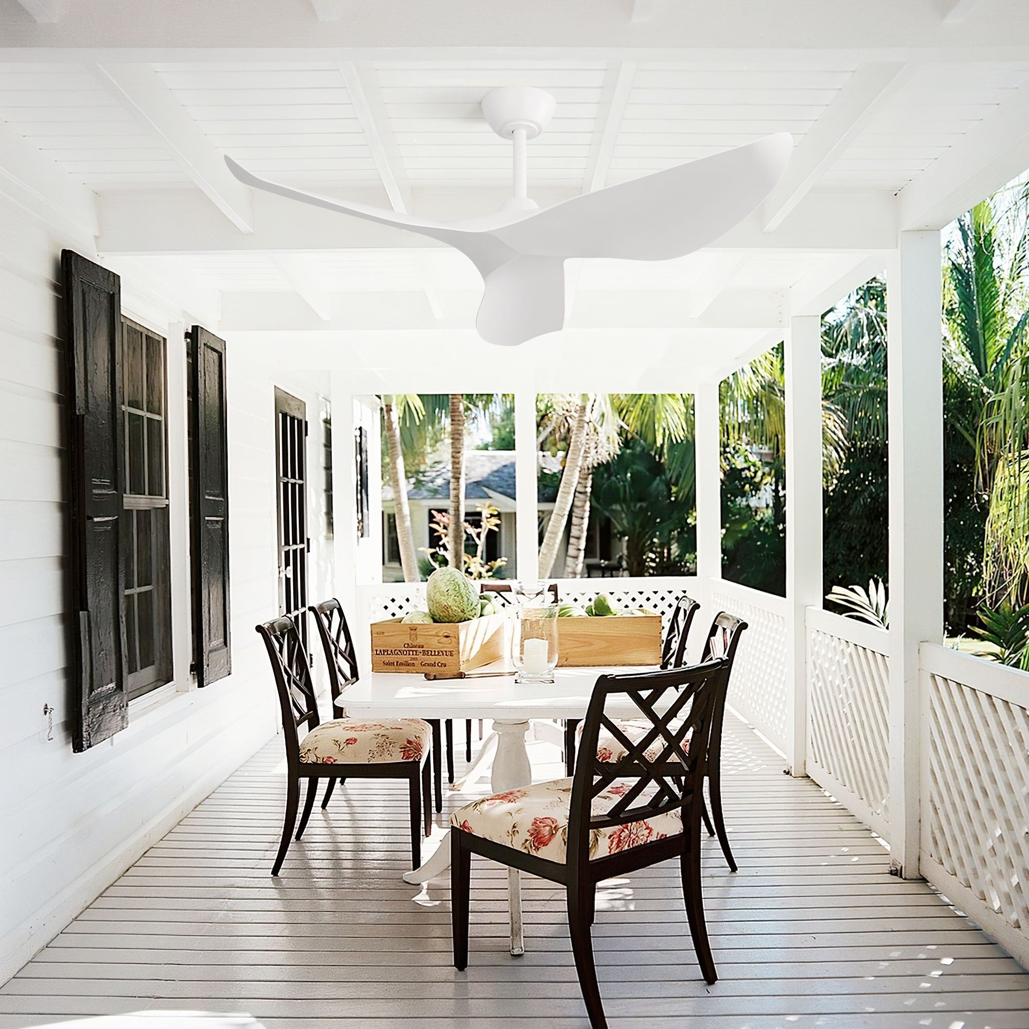 Ceiling Fan Without Light, DC Motor Remote Control Fan For Indoor / Outdoor Use - White