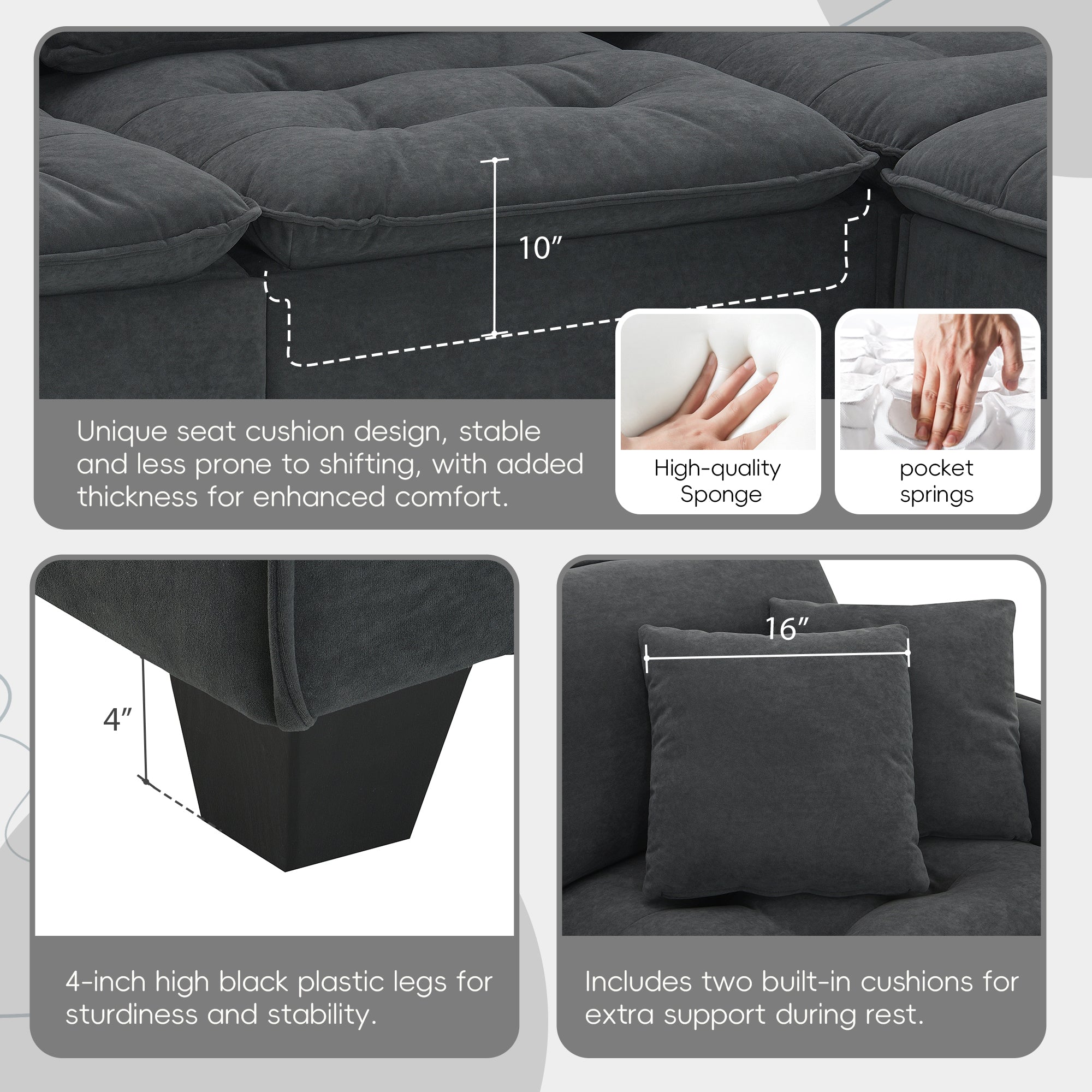 Leland Suede-Tufted L-Shaped Sectional With Ottoman