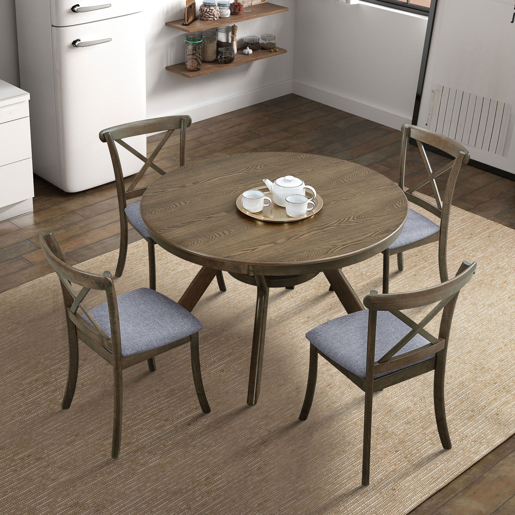 Wooden Dining Set, Mid Century Modern table and 4 Dining Chairs