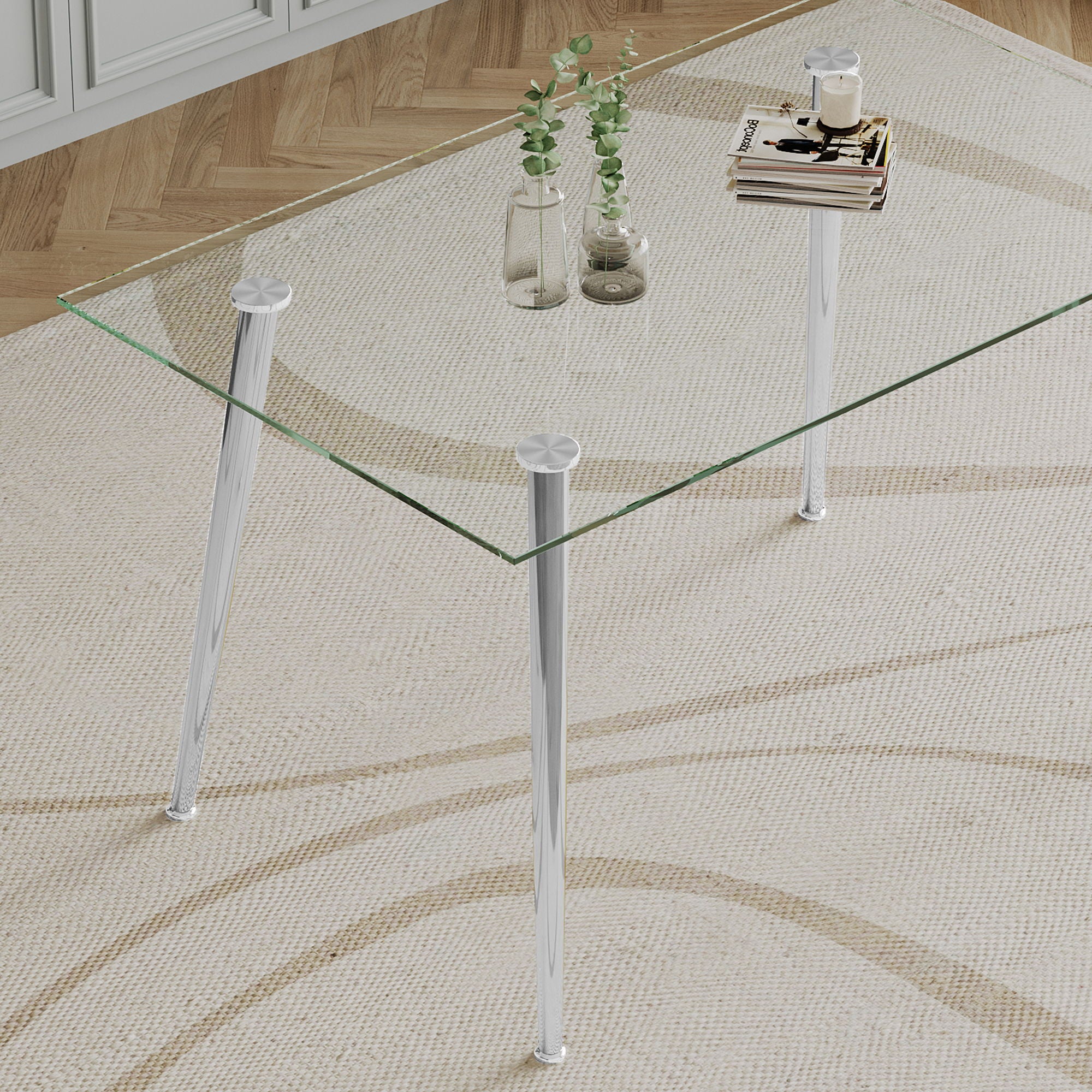 Thick Tempered Glass Top Dining Table & Stainless Steel Legs - Silver - Best Buy Furniture