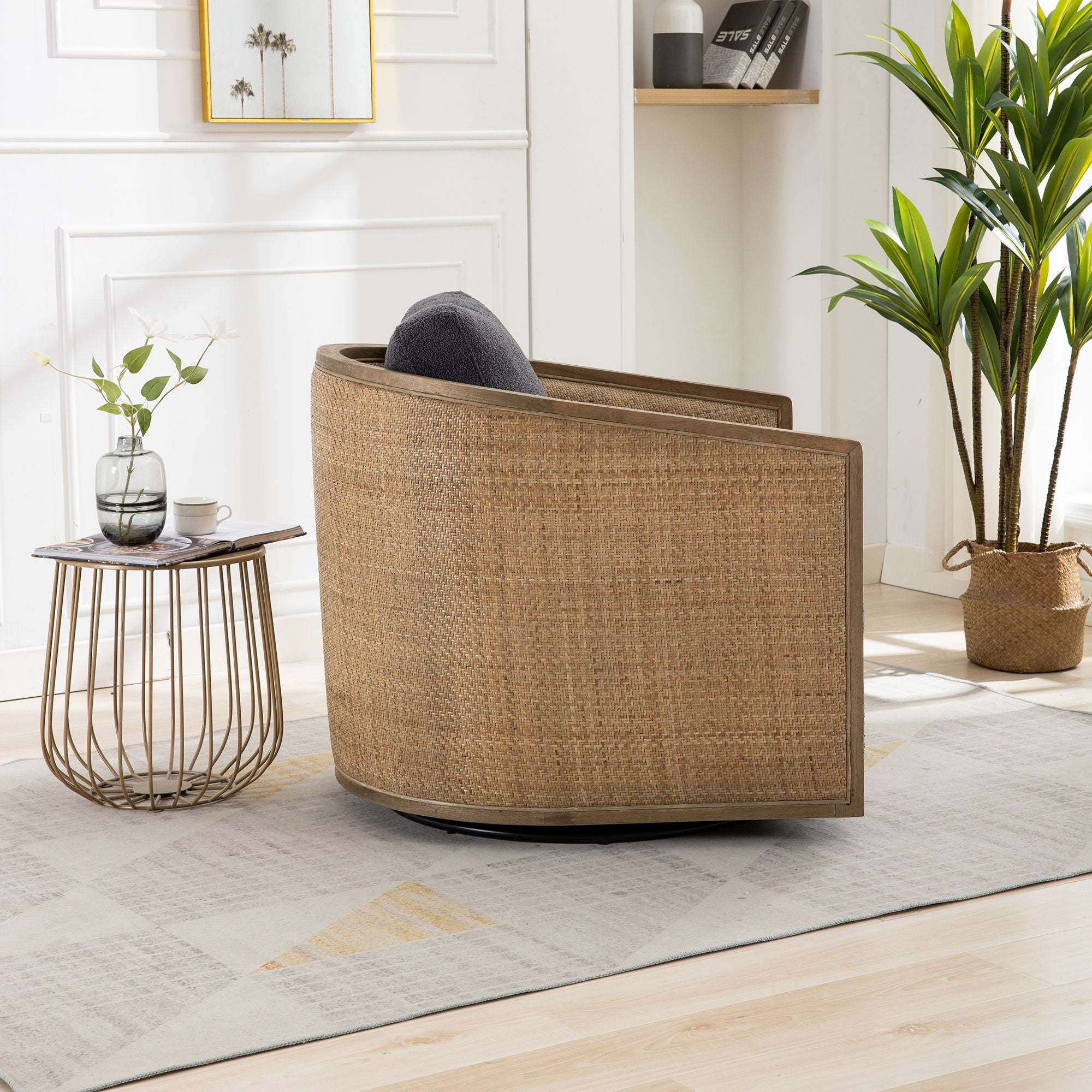 Barrel, Comfy Round Accent Sofa Chair With 360 Degree Swivel, Leisure Arm