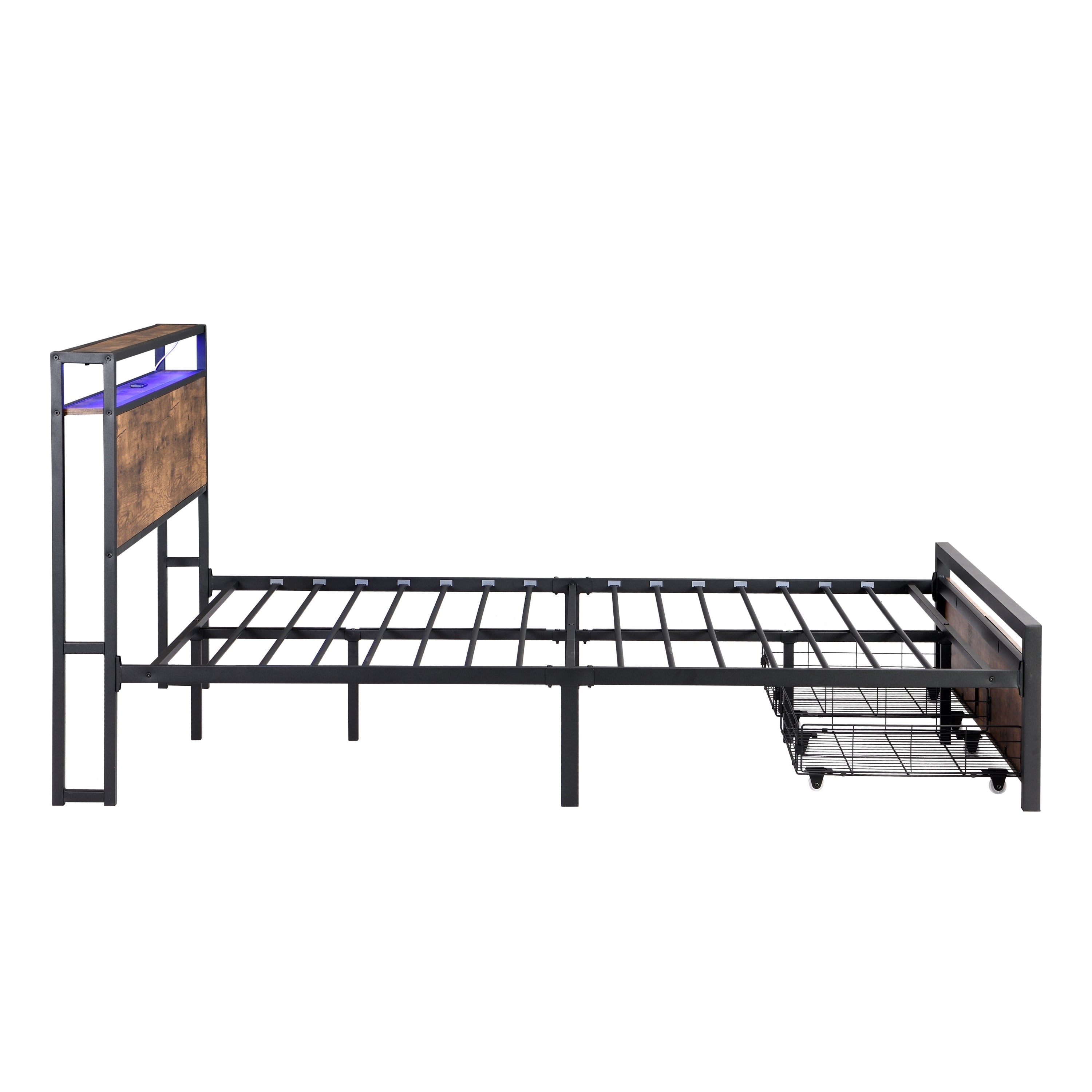 Bed frame with storage, led headboard, drawers & usb port