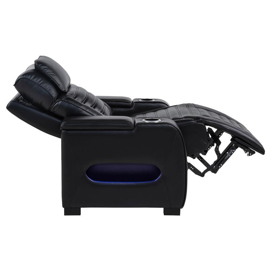 Zuma - Faux Leather Upholstered Dual Power LED Recliner - Black