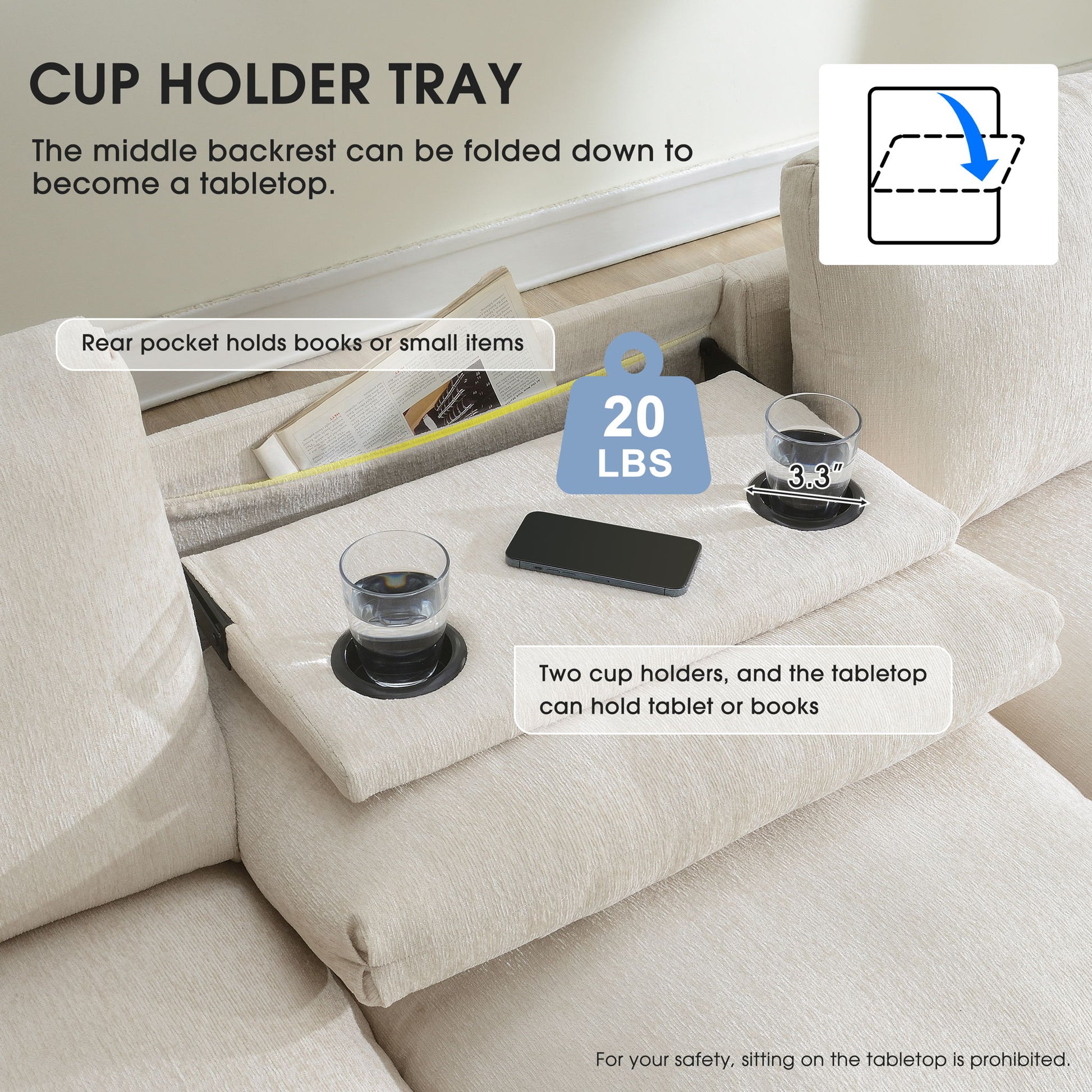 Sectional With Bluetooth Speaker Comfy Cloud Couch Set With Drop Down Table Cup Holders, USB Charger Storage Armrest Wide Seat Sofa - Best Buy Furniture