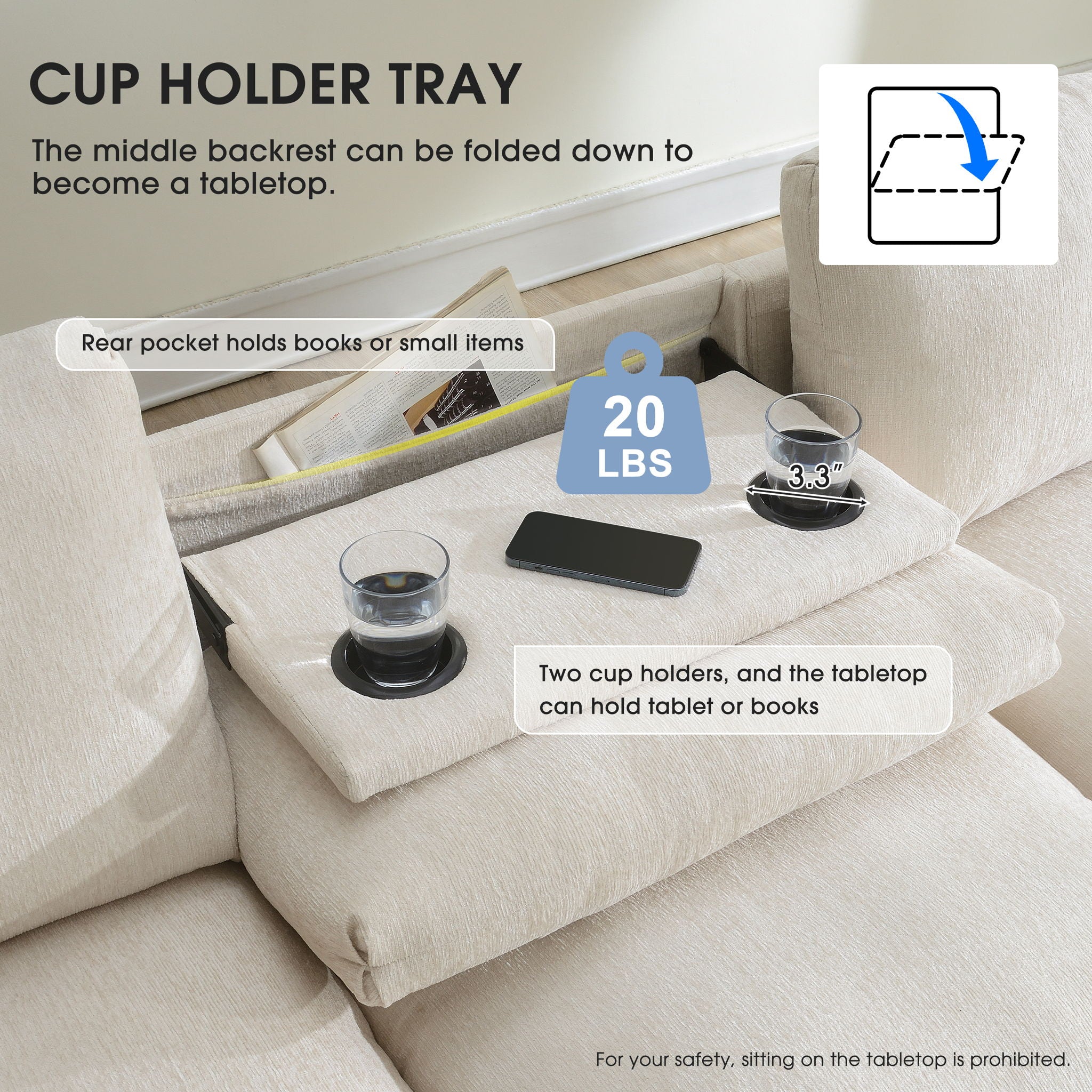 Sectional With Bluetooth Speaker Comfy Cloud Couch Set With Drop Down Table Cup Holders, USB Charger Storage Armrest Wide Seat Sofa - Best Buy Furniture