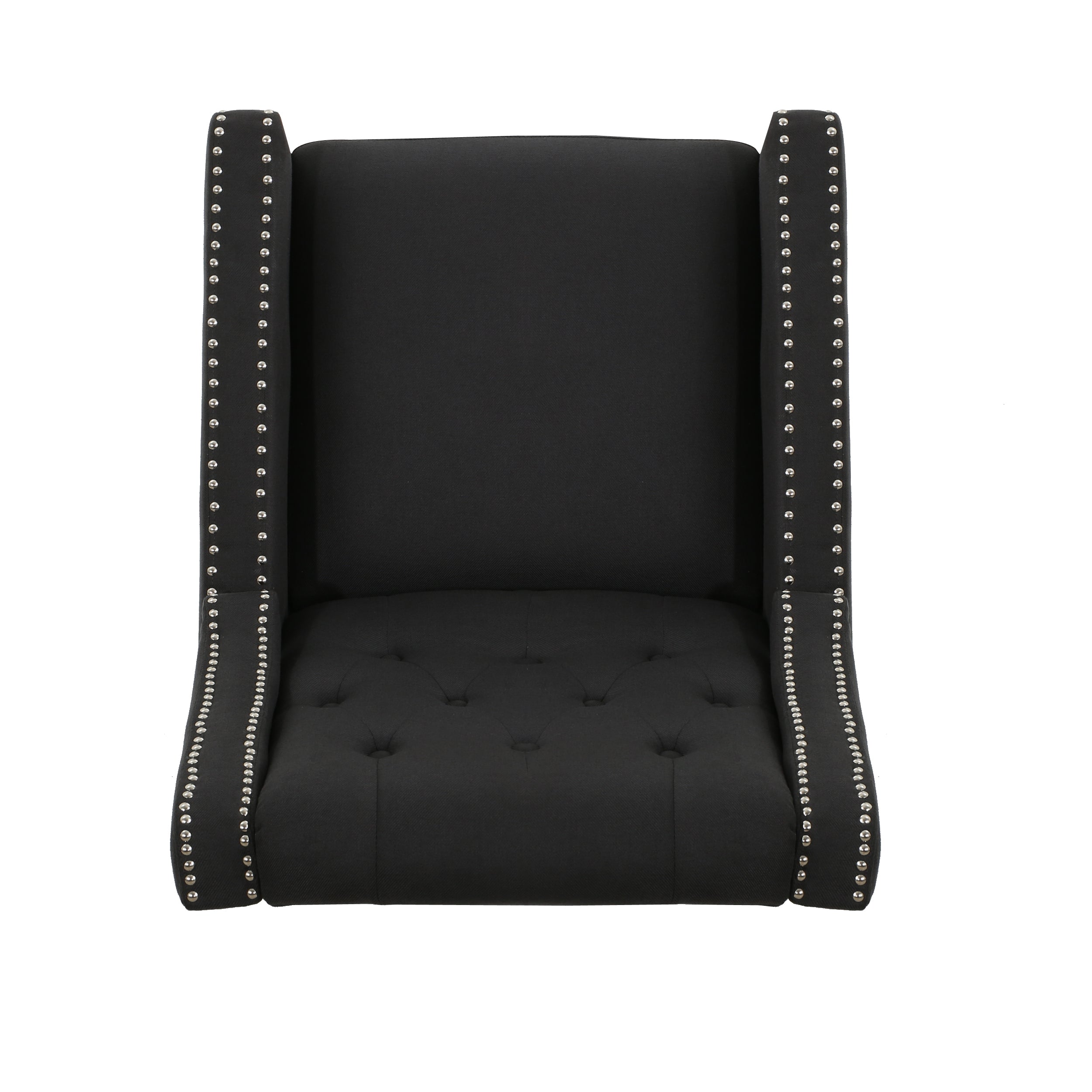 Classic Dark Grey Fabric Push Back Chair with Riveted Armrests