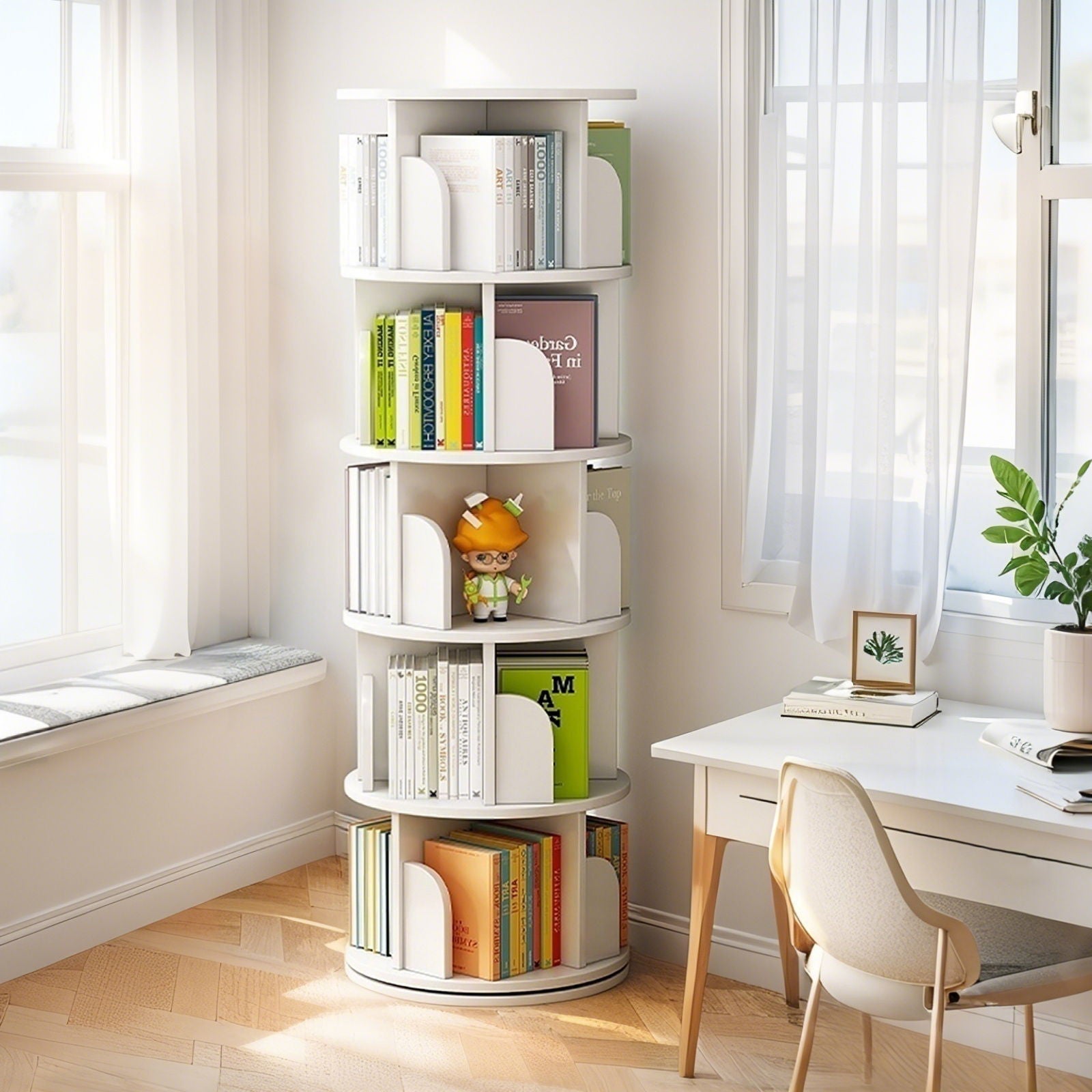 5 Tier Rotating Bookshelf, Spinning Design