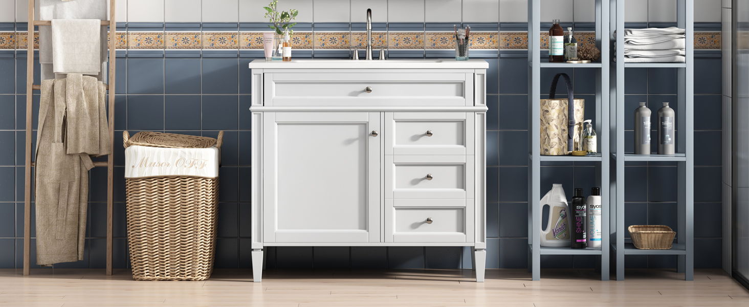 Bathroom Vanity & Top Sink, Modern Bathroom Storage Cabinet With 2 Drawers And A Tip-Out Drawer