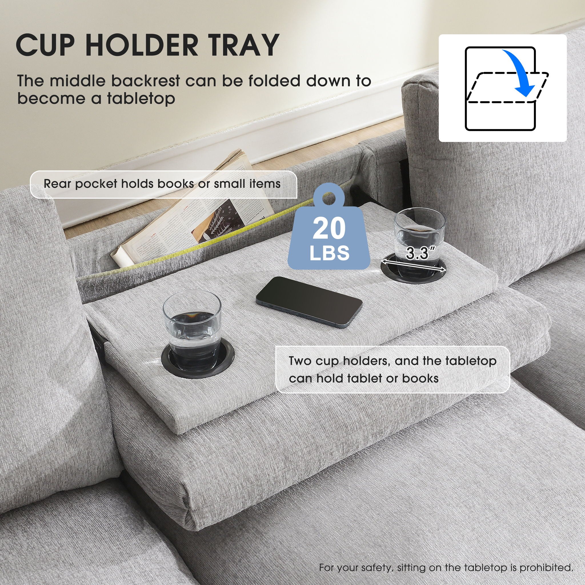 Sectional With Bluetooth Speaker Comfy Cloud Couch Set With Drop Down Table Cup Holders, USB Charger Storage Armrest Wide Seat Sofa - Best Buy Furniture