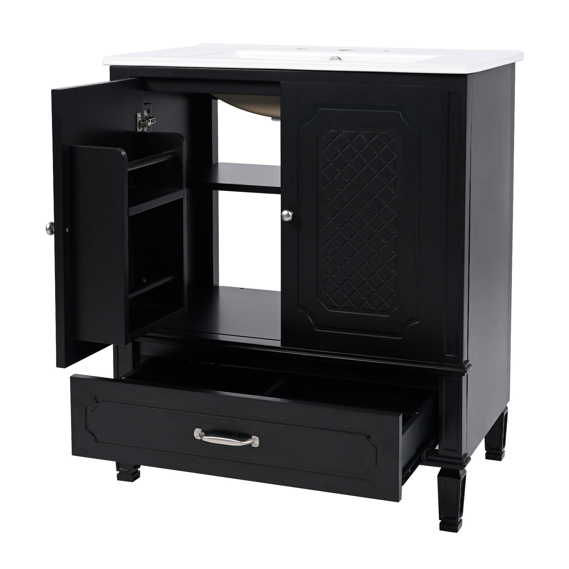 Vintage Style Bathroom Vanity With Sink, Multi Functional Storage, Soft-Closing Door - Best Buy Furniture