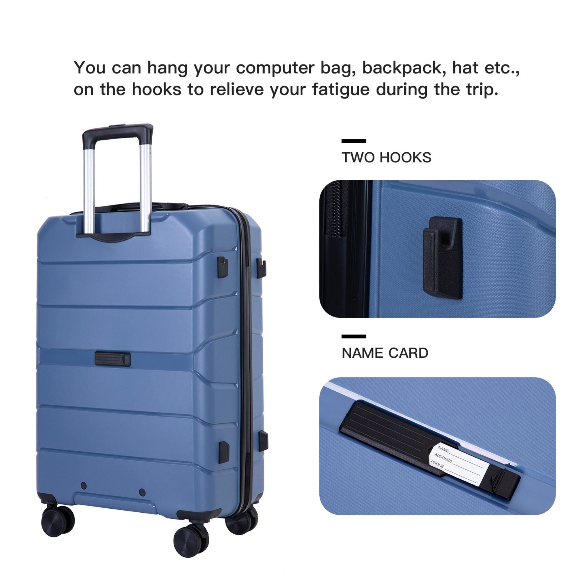 Hardshell Suitcase Spinner Wheels Pp Luggage Sets Lightweight Durable Suitcase With Tsa Lock, 3 Piece Set (20/24/28) - Blue