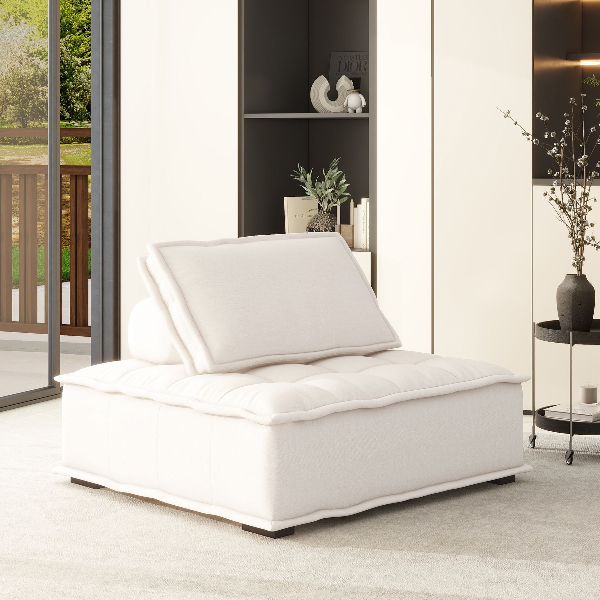 Arwen - Square Modular Pillow Back Lounge Chair - White Beige - Best Buy Furniture