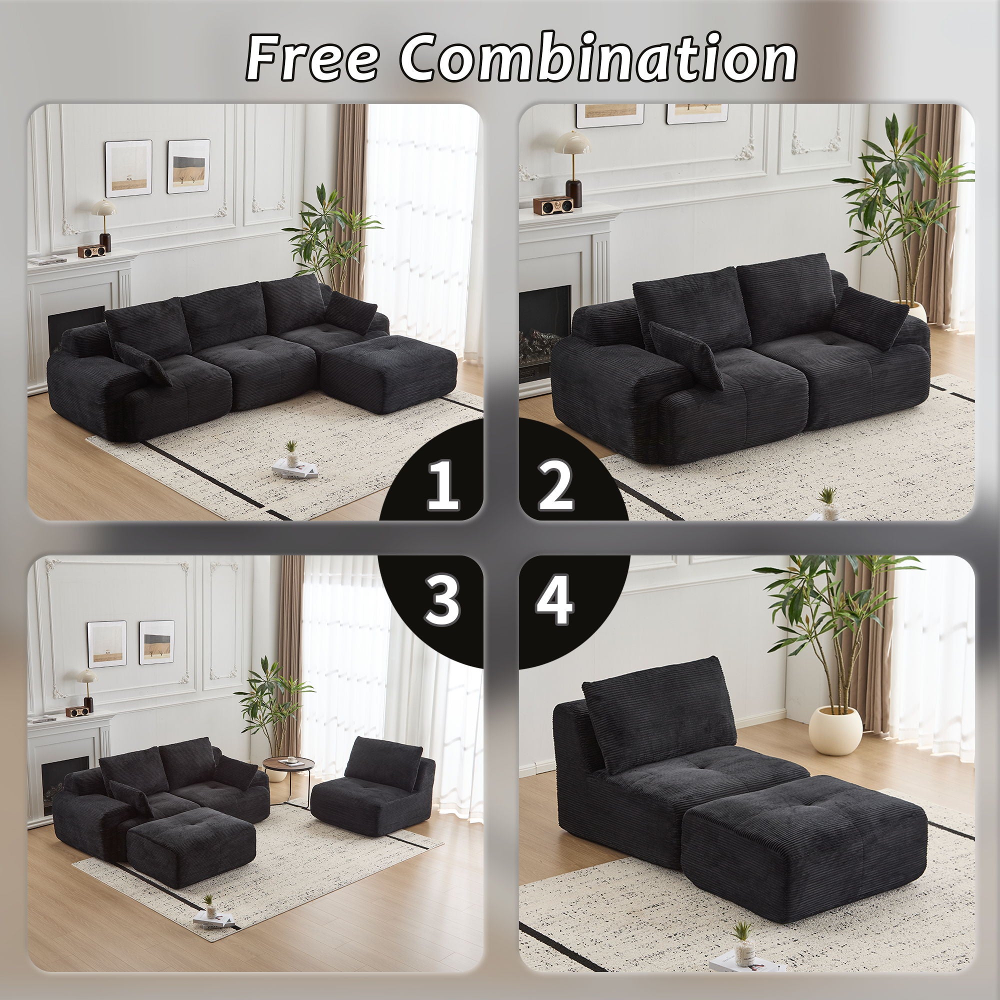 Compressed Sofa, Large Sectional Couches For Living Room - Black