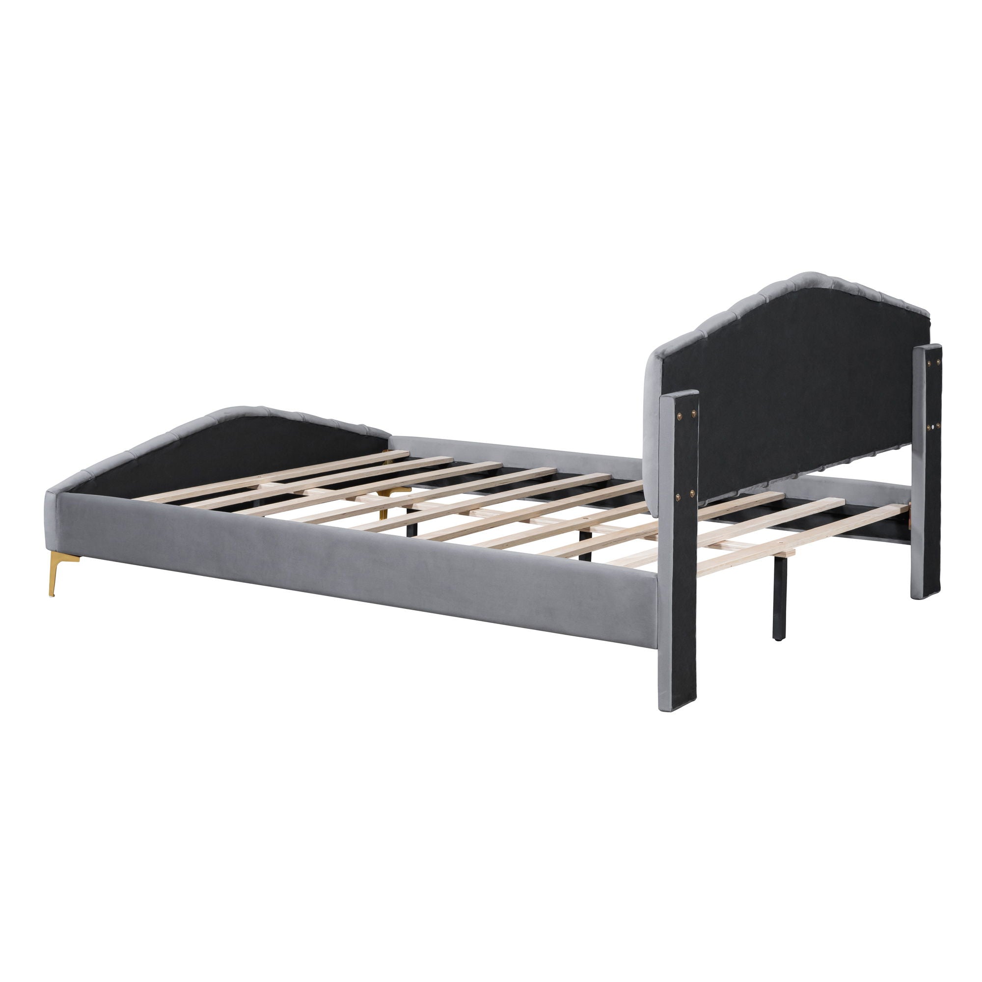 Platform Bed With Thick, Stylish Stripe Decorated Bedboard And Elegant Leg