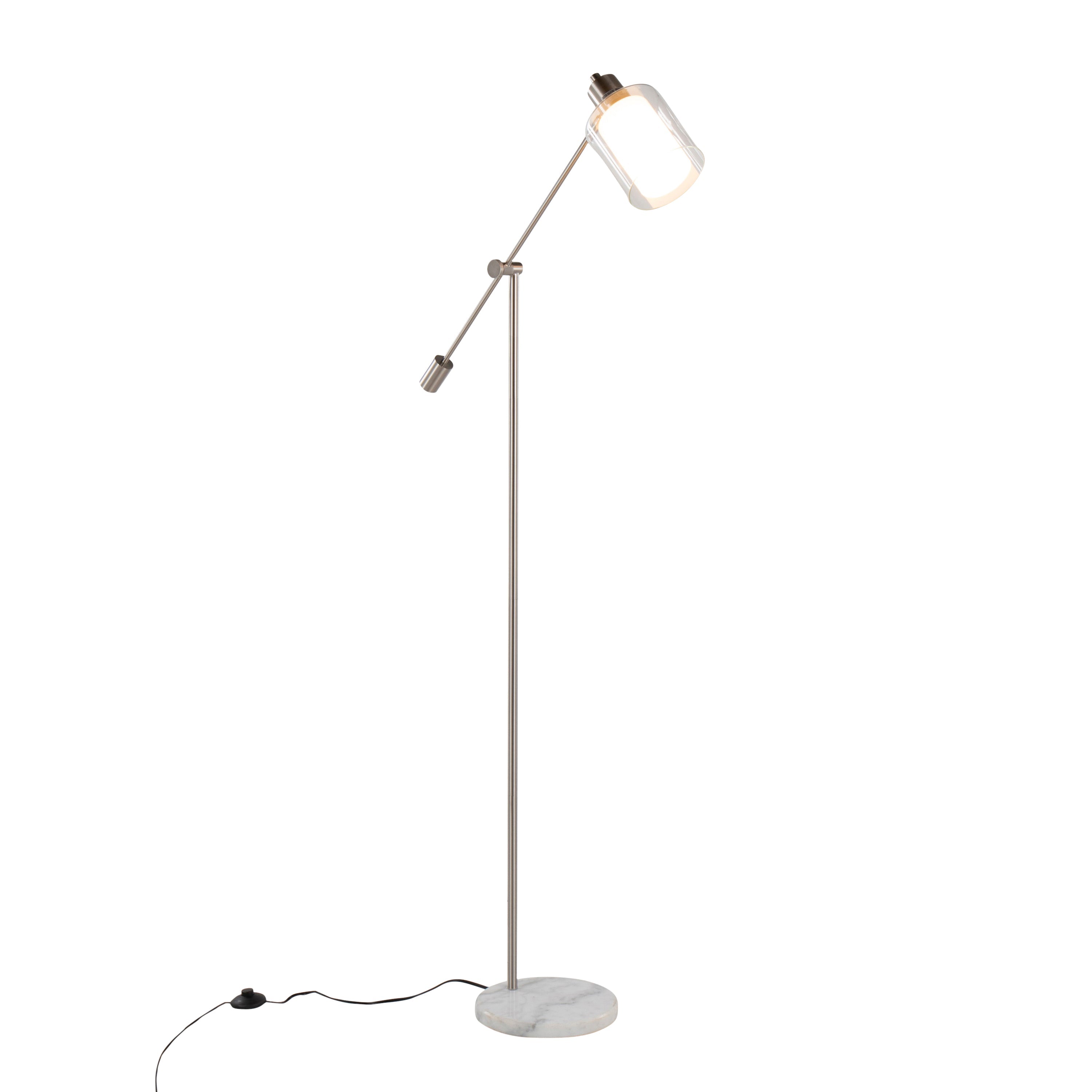 Marcel Contemporary/Glam Floor Lamp in White Marble and Nickel Metal