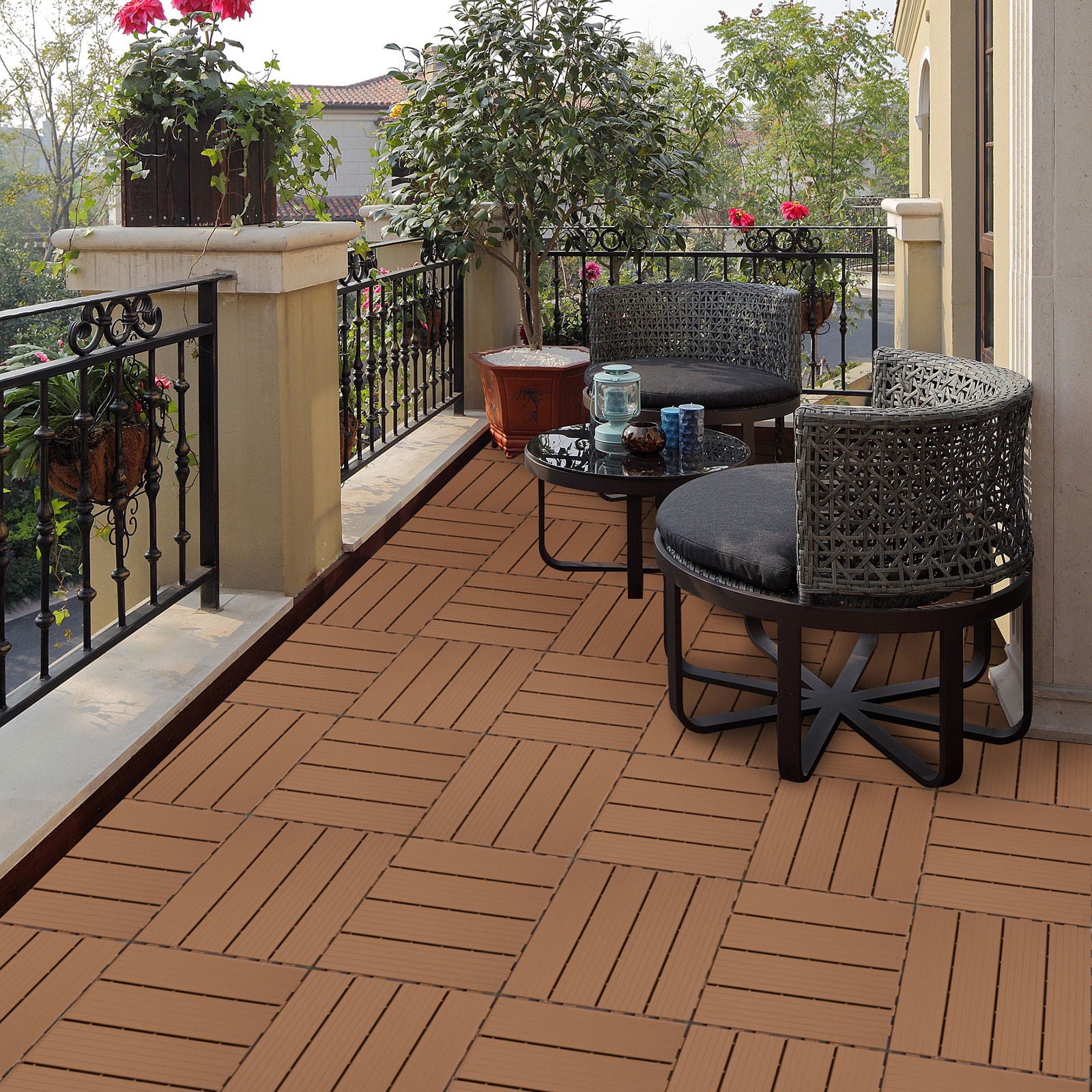 Plastic Interlocking Deck Tiles, Patio Flooring Outdoor Waterproof All Weather Use