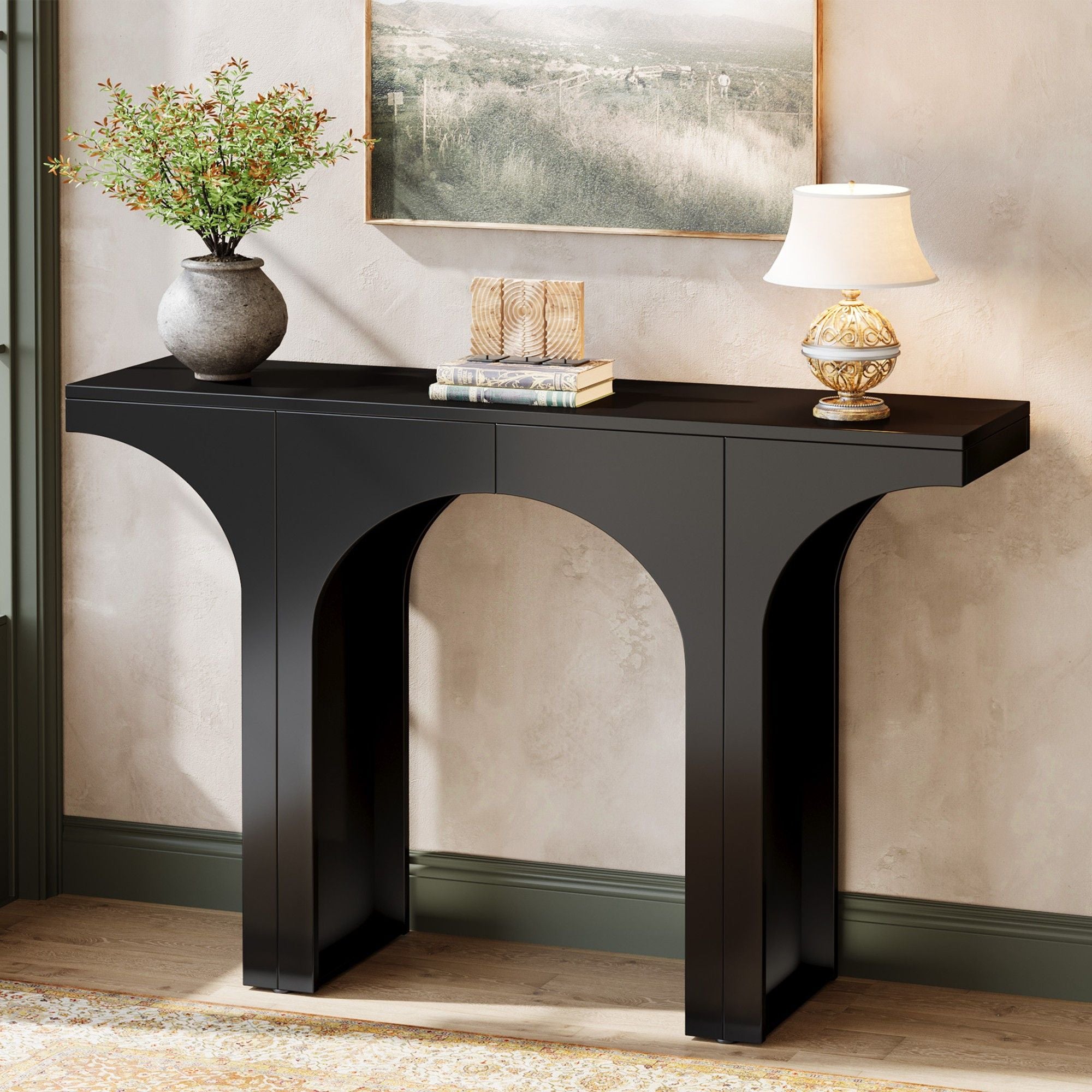 Console Table With Arched Base For Entryway - Black
