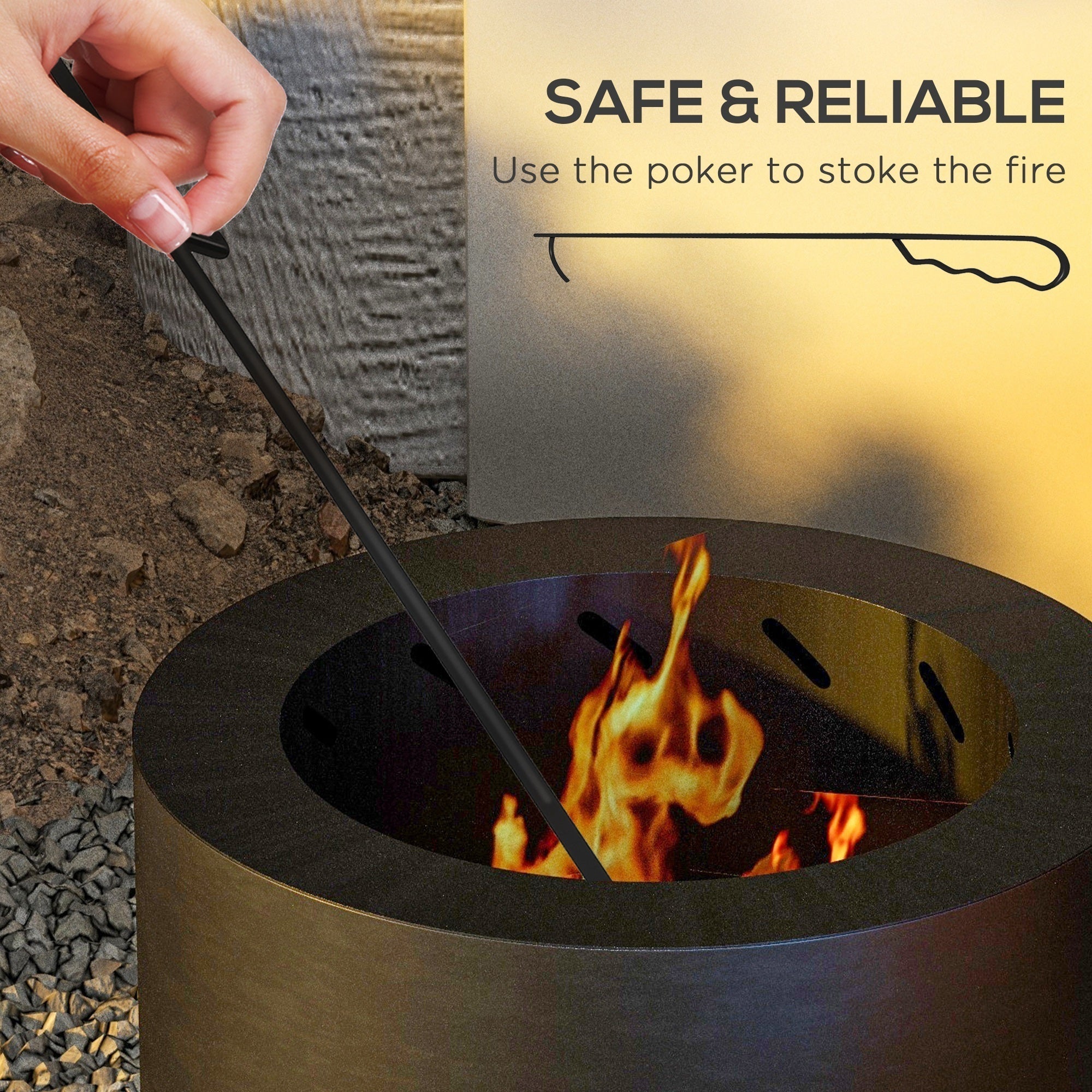 Smokeless fire pit, 19 portable wood burning firepit with poker,  black