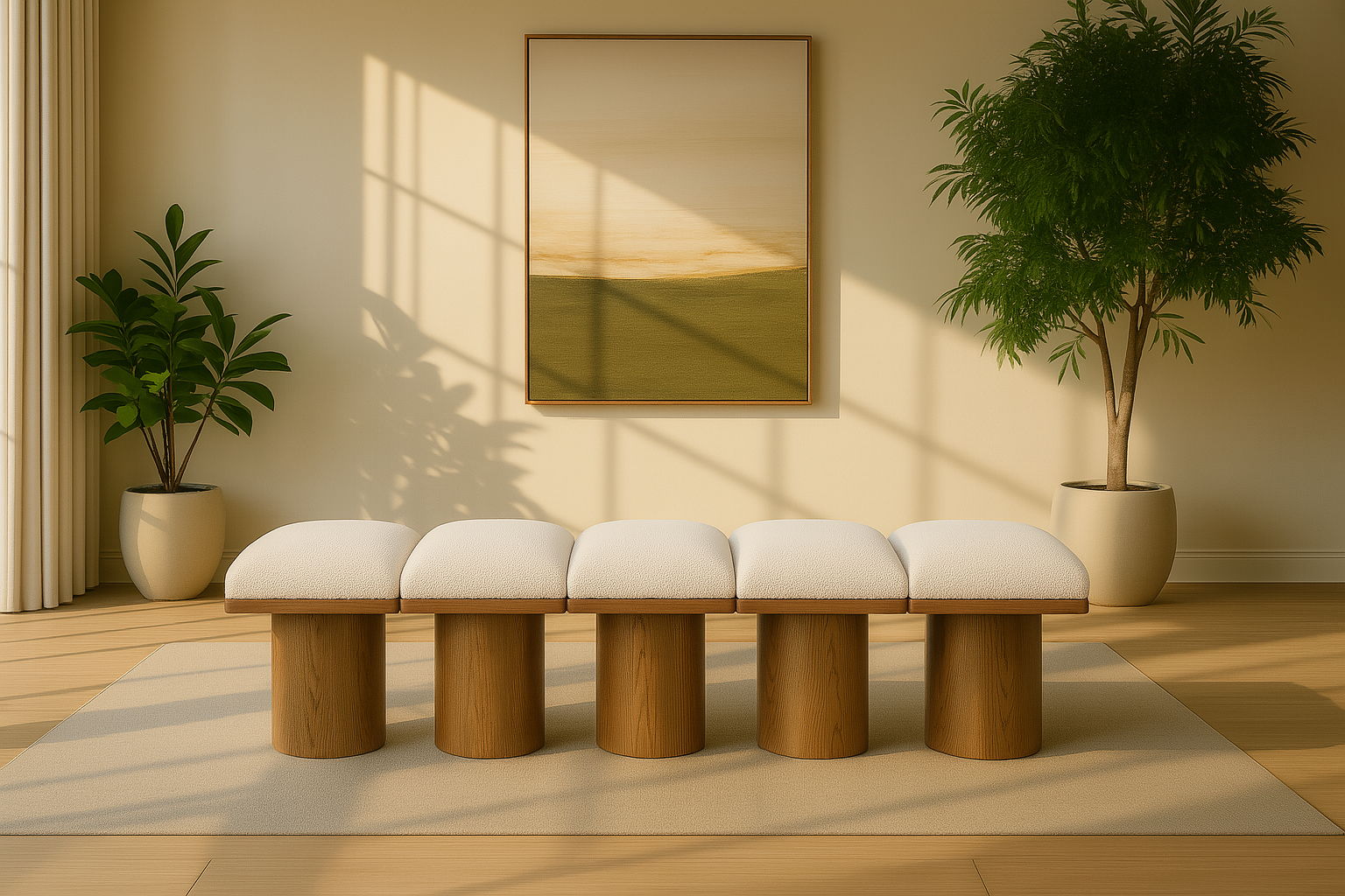 Pavilion - 5 Piece Modular Bench With Walnut Base