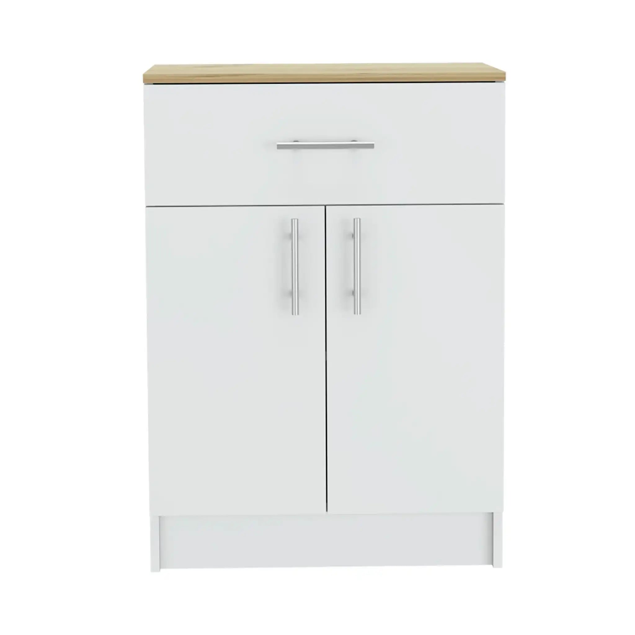 Pantry Organizer Cabinet One Drawer, Two Interior Shelves, Two Doors - White / Light Oak