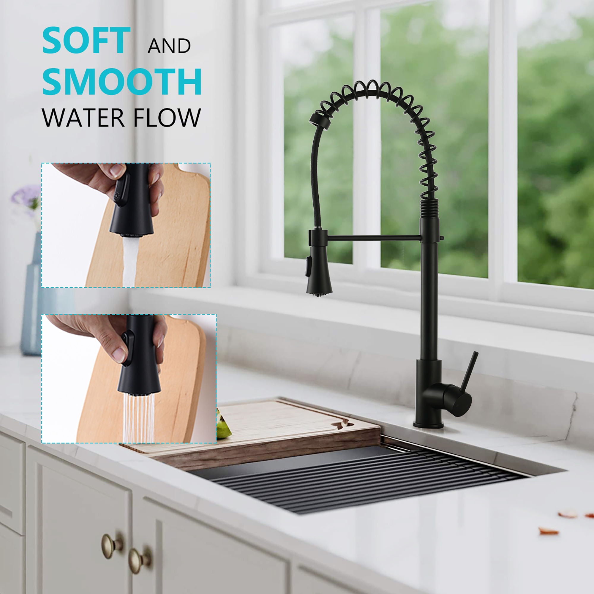 Modern Industrial Style Kitchen Faucet With Pull Down Sprayer Single Handle Stainless Steel - Matte Black