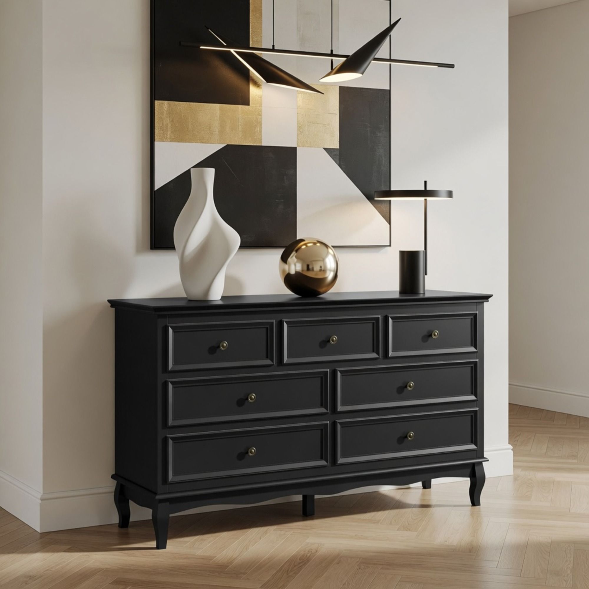 7 Drawer Dresser, Storage Chest - Black
