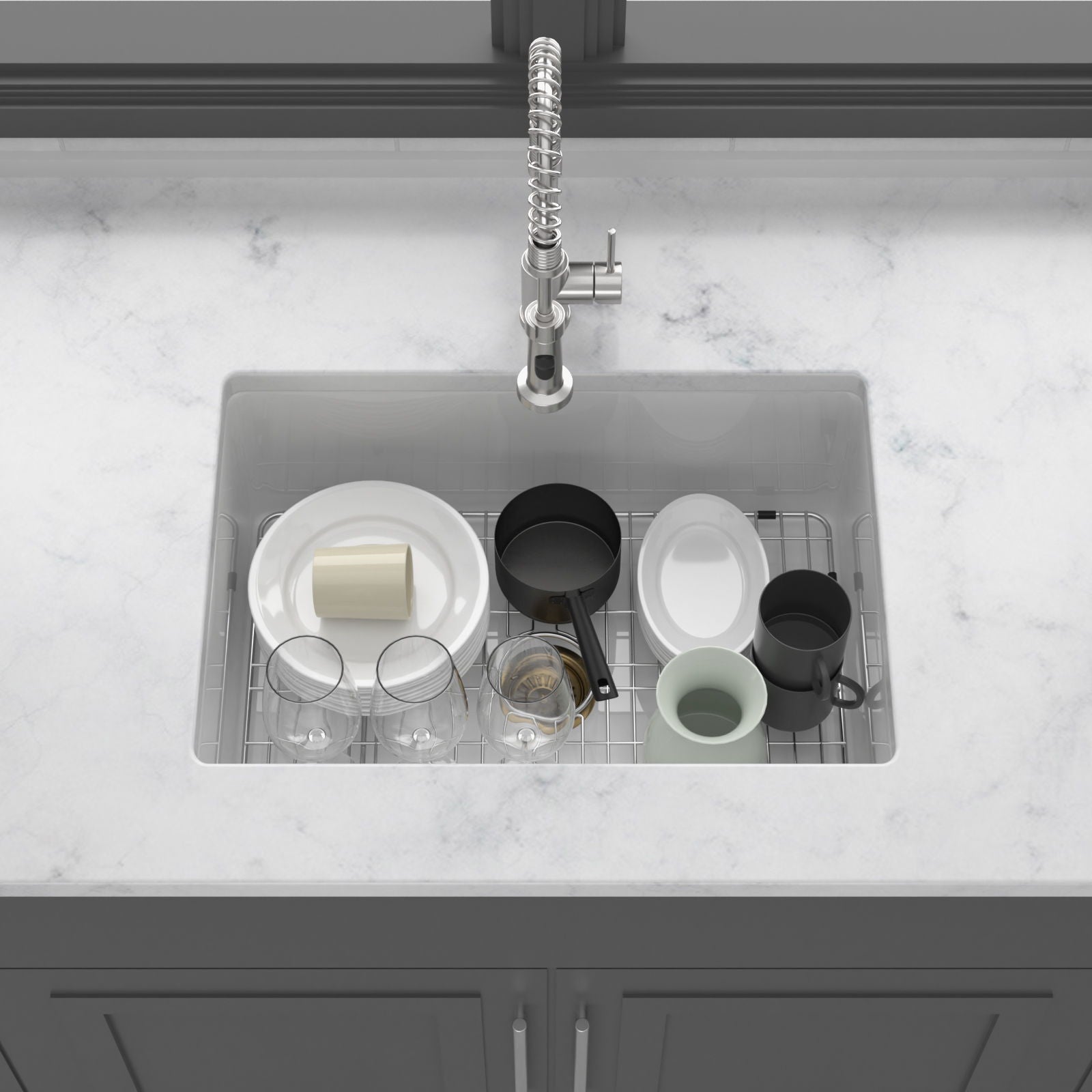 Undermount Single Bowl Ceramic Kitchen Sink, Dual Mount