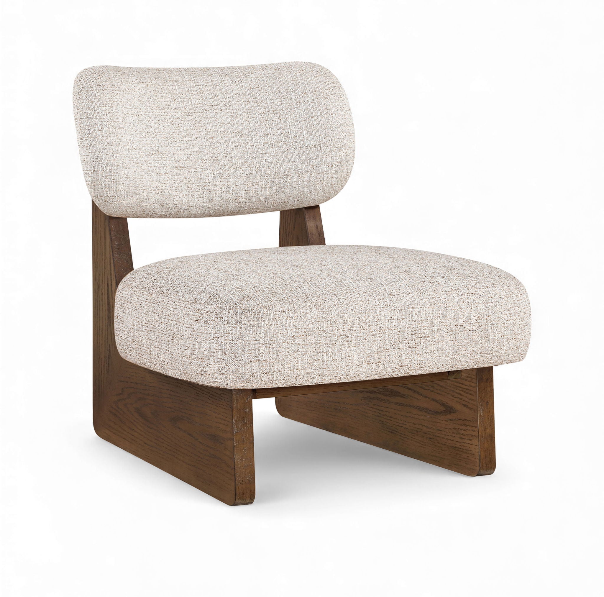 Vetra Linen Textured Fabric Upholstered Accent Chair With Brown Base