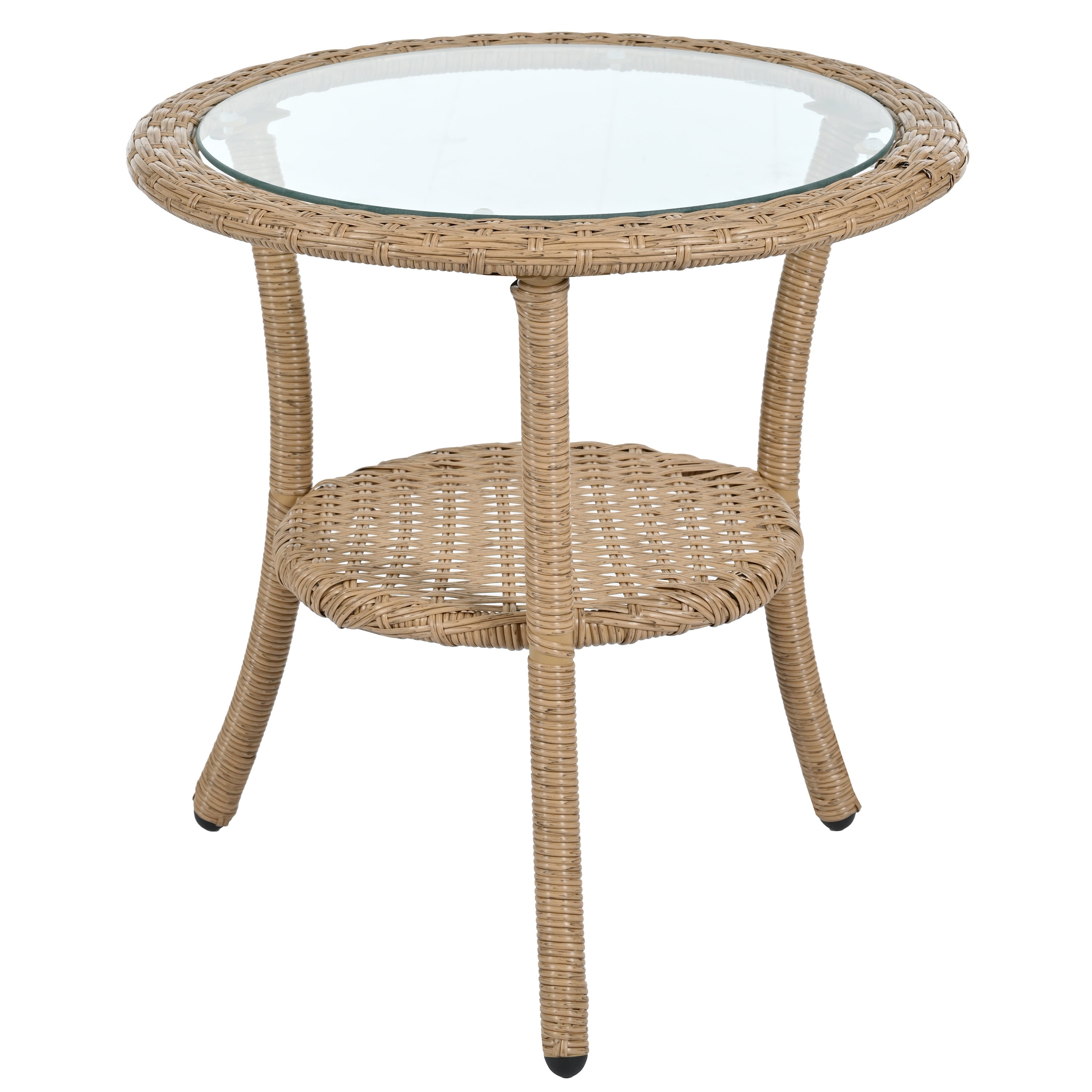 U_STYLE Outdoor Leisure Set, 2 Rattan Single Chairs with Glass Round Table