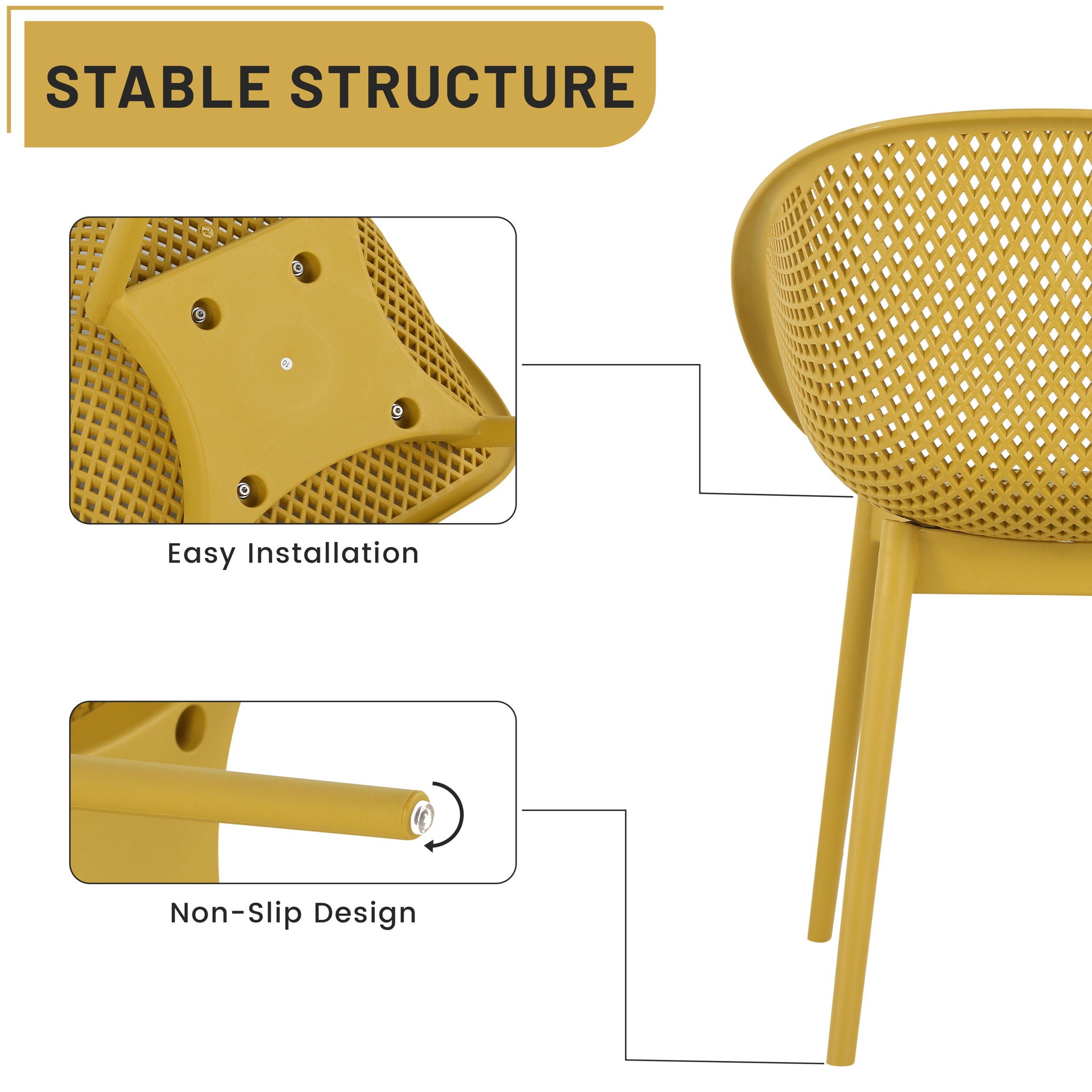 2 Piece Durable Single Chair With Mesh Hollow Out Design