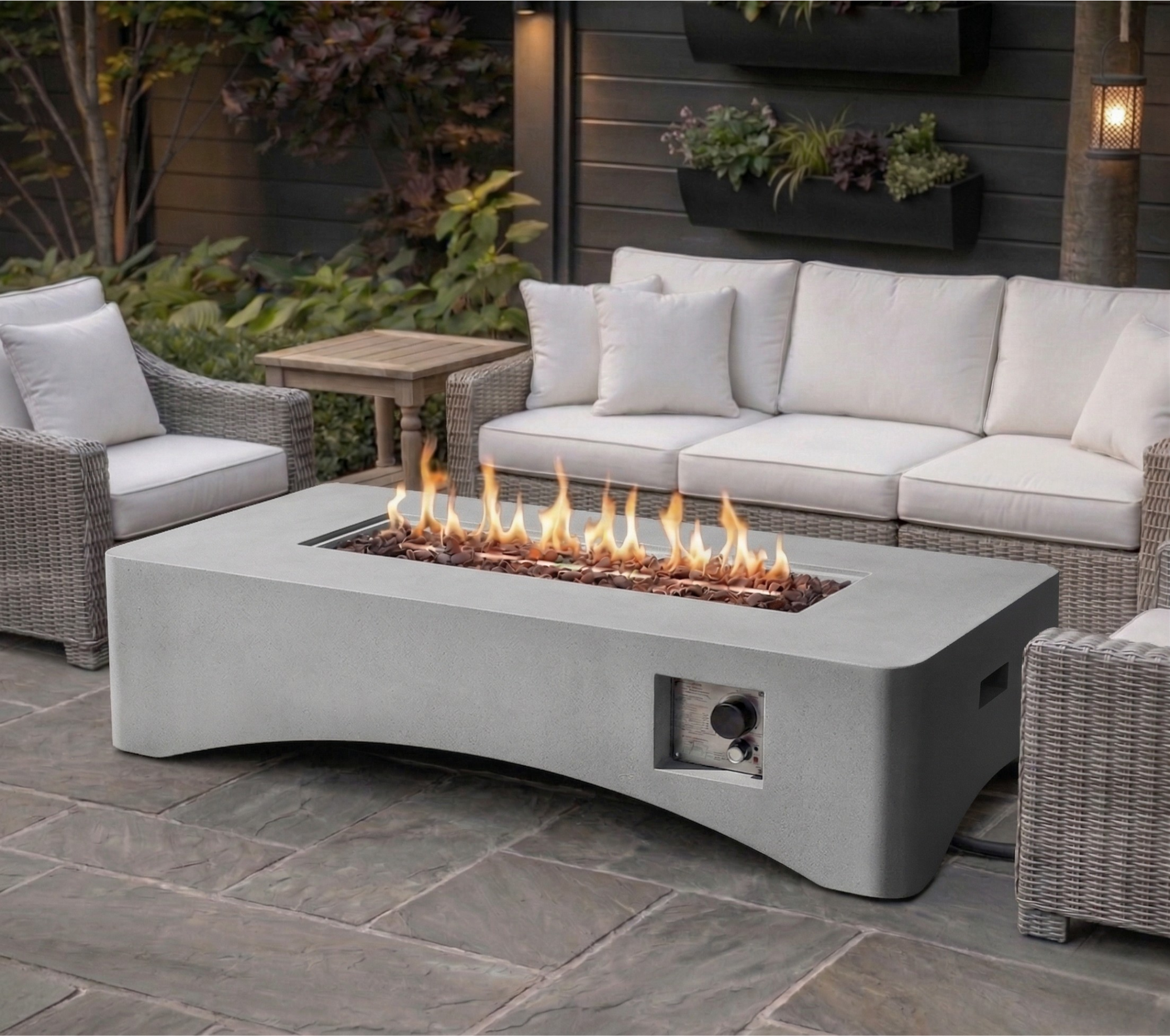 56' Propane Fire Pit Table - Rectangular Outdoor Gas Fire Pit