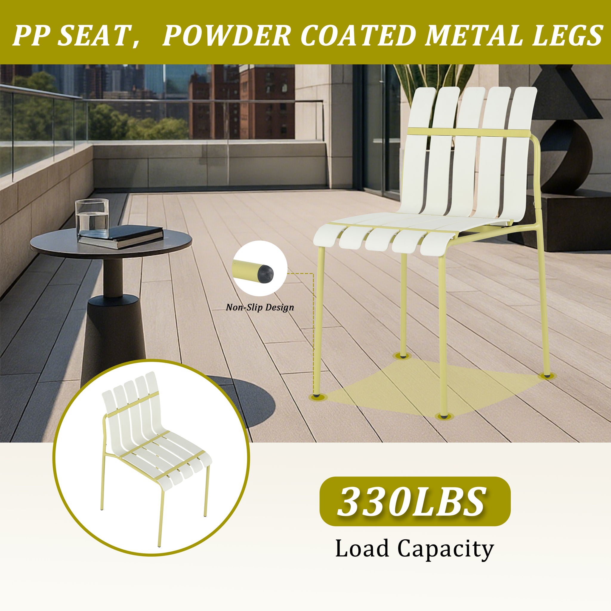 4 Piece Set Of Modern Color Block Designed Single Chairs With Long Table