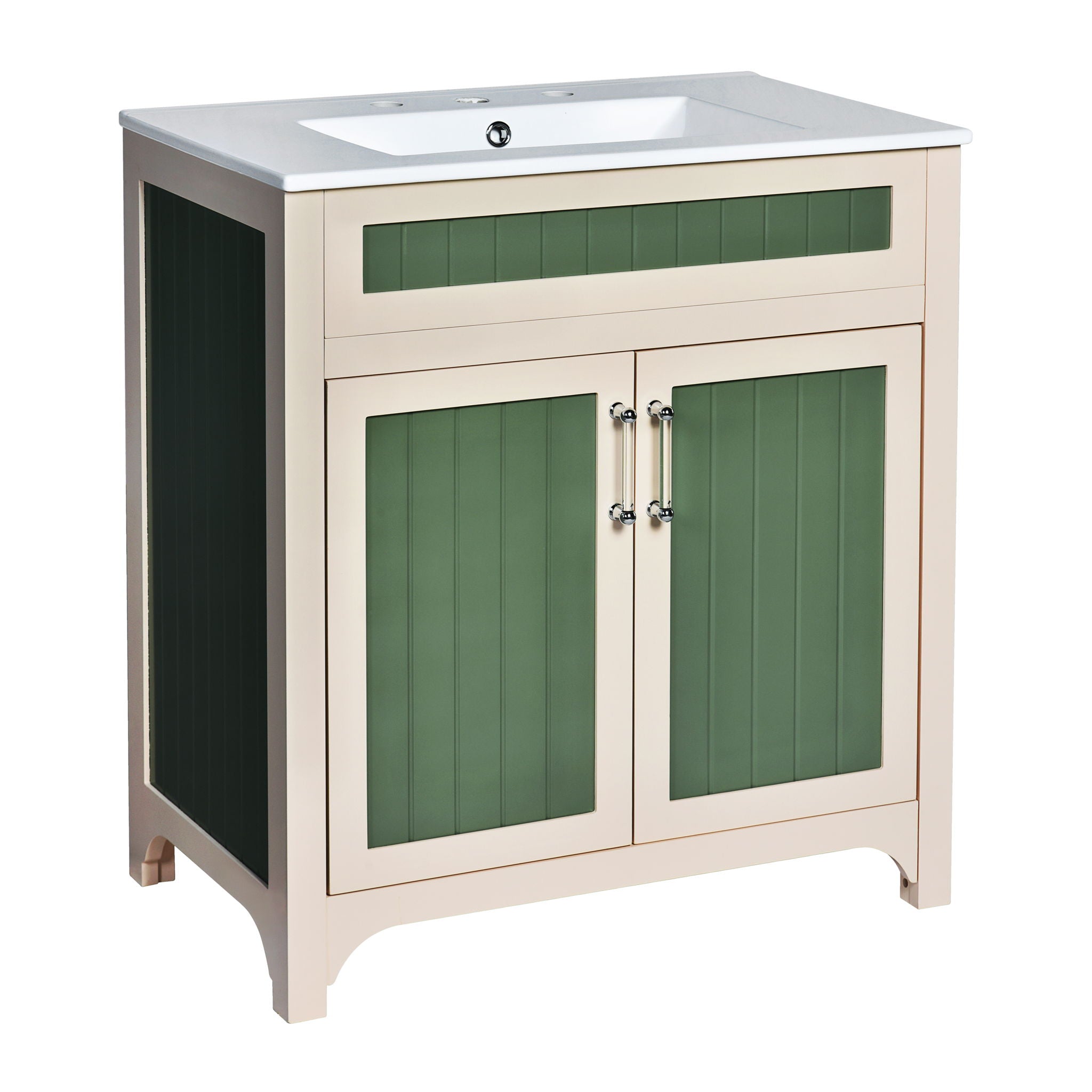 Bathroom Vanity Cabinet With Ceramic Sink Combo Set, Frame Modern Bathroom Storage Cabinet With Height Adjustable Shelf - Beige / Green