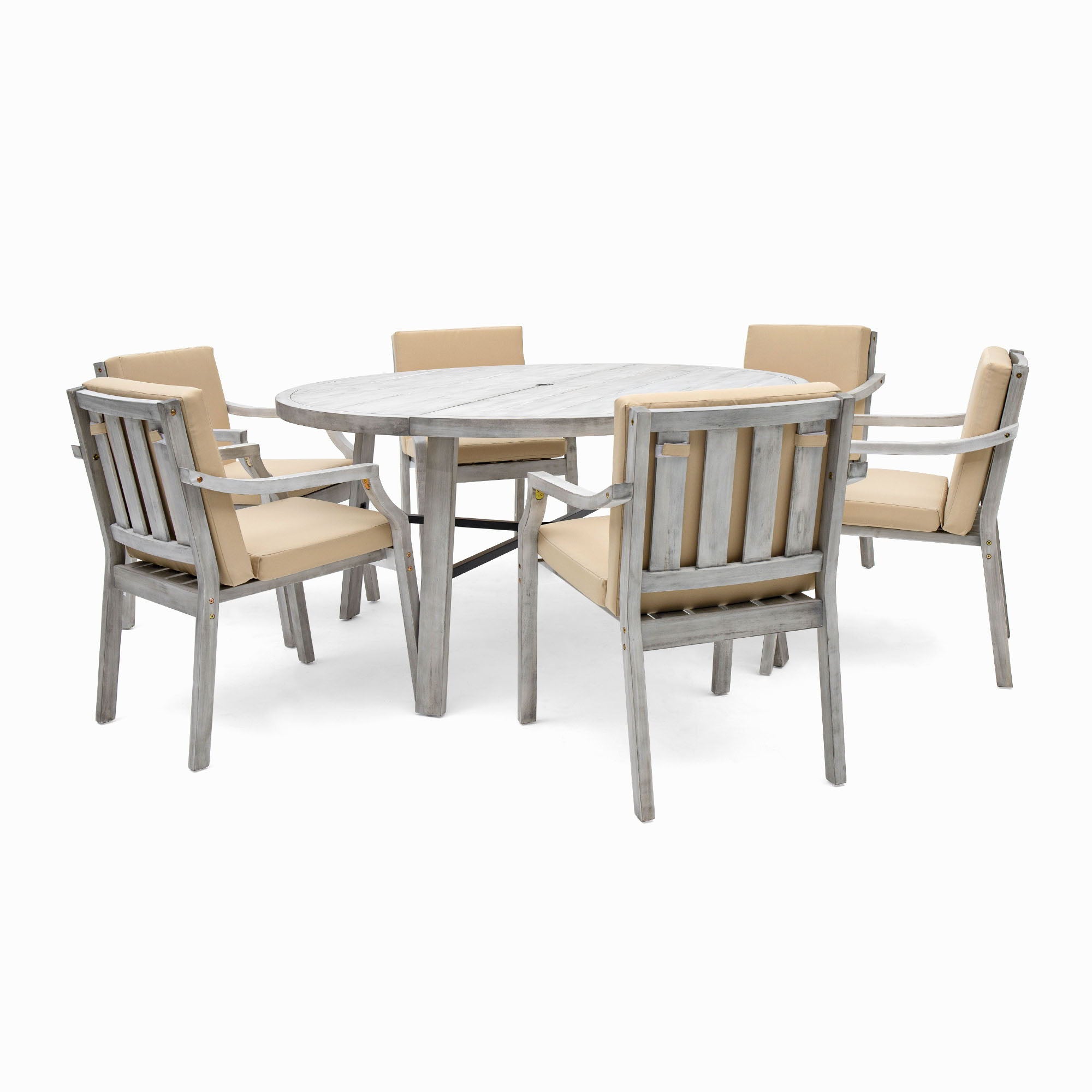 6 Person Outdoor Dining Set With Umbrella Hole And Removable Cushions For Patio - Gray