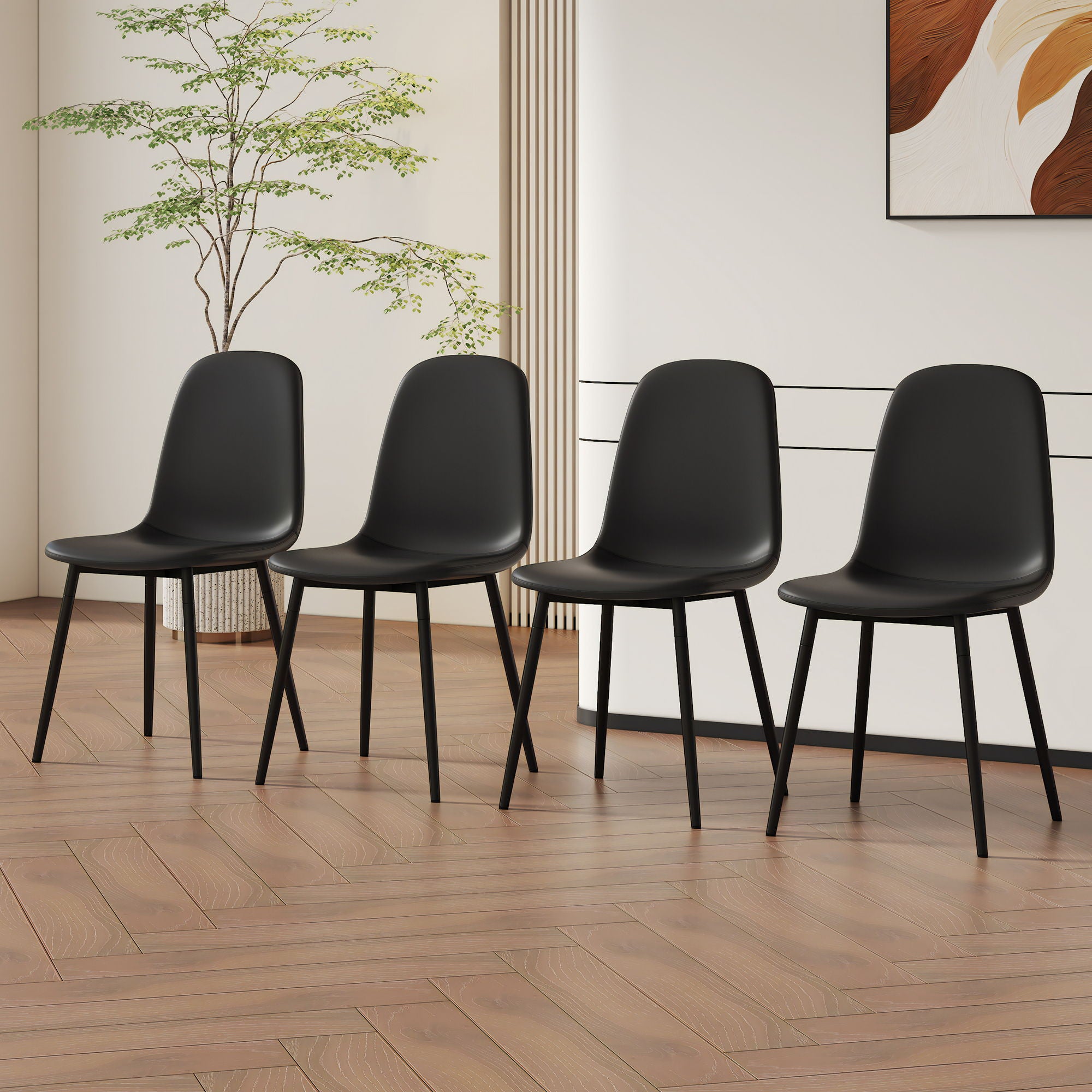 Modern Medieval Style Cushioned Side Chairs Set With Black Metal Legs For Kitchens
