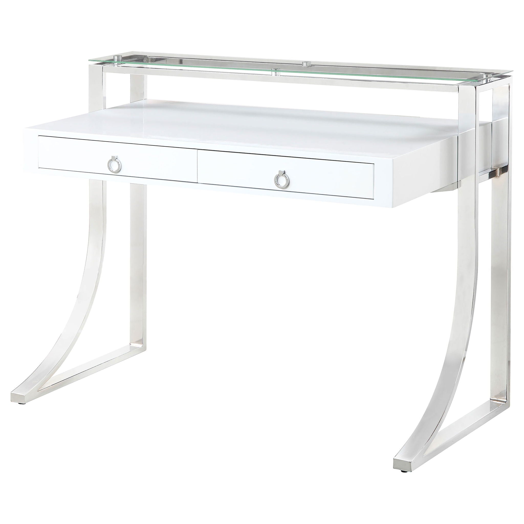 Serrano - 2 Drawer Writing Desk With Polished And Tempered Glass Hutch - Glossy White