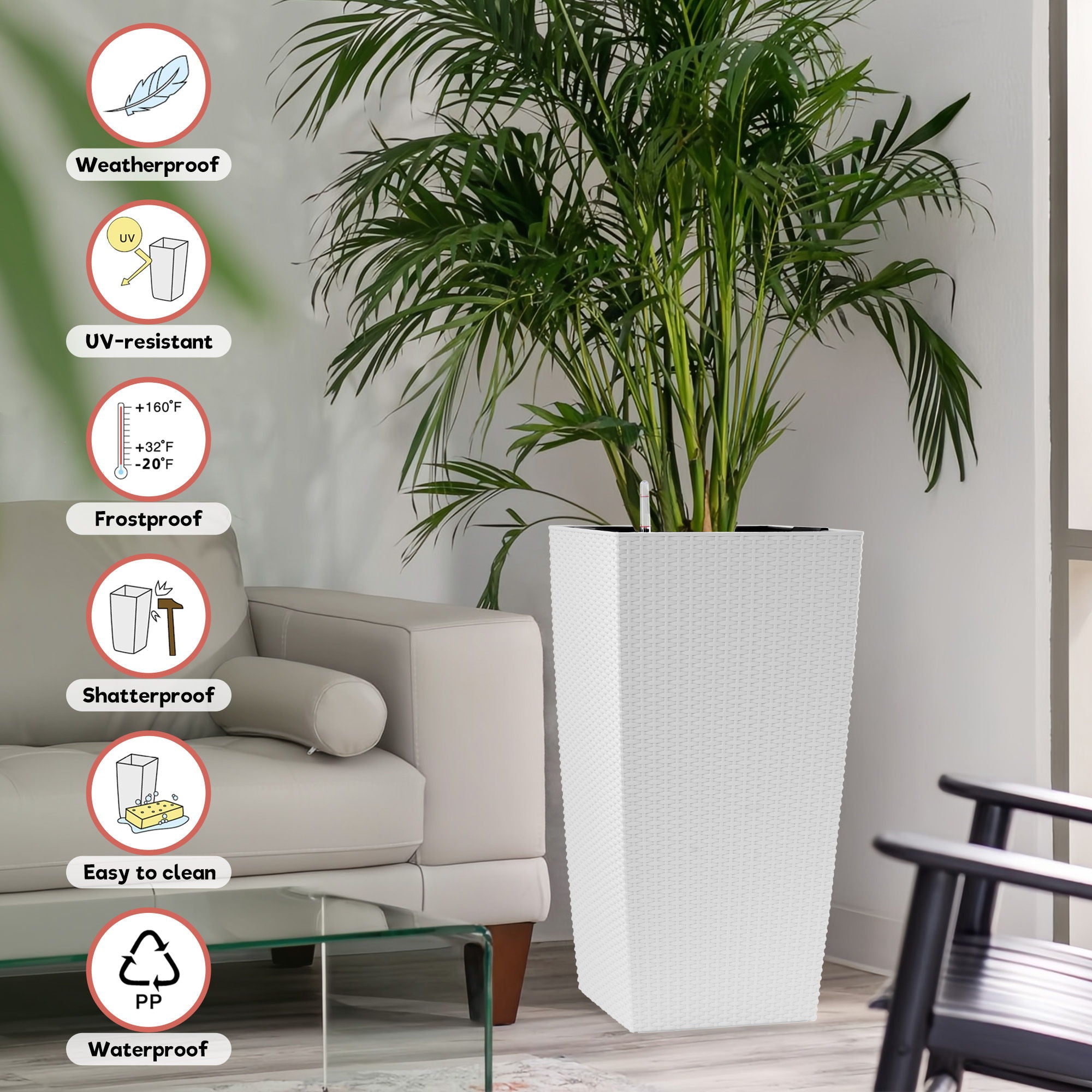 Large Self Watering Flower Pot With Drainage Holes & Inner Tray