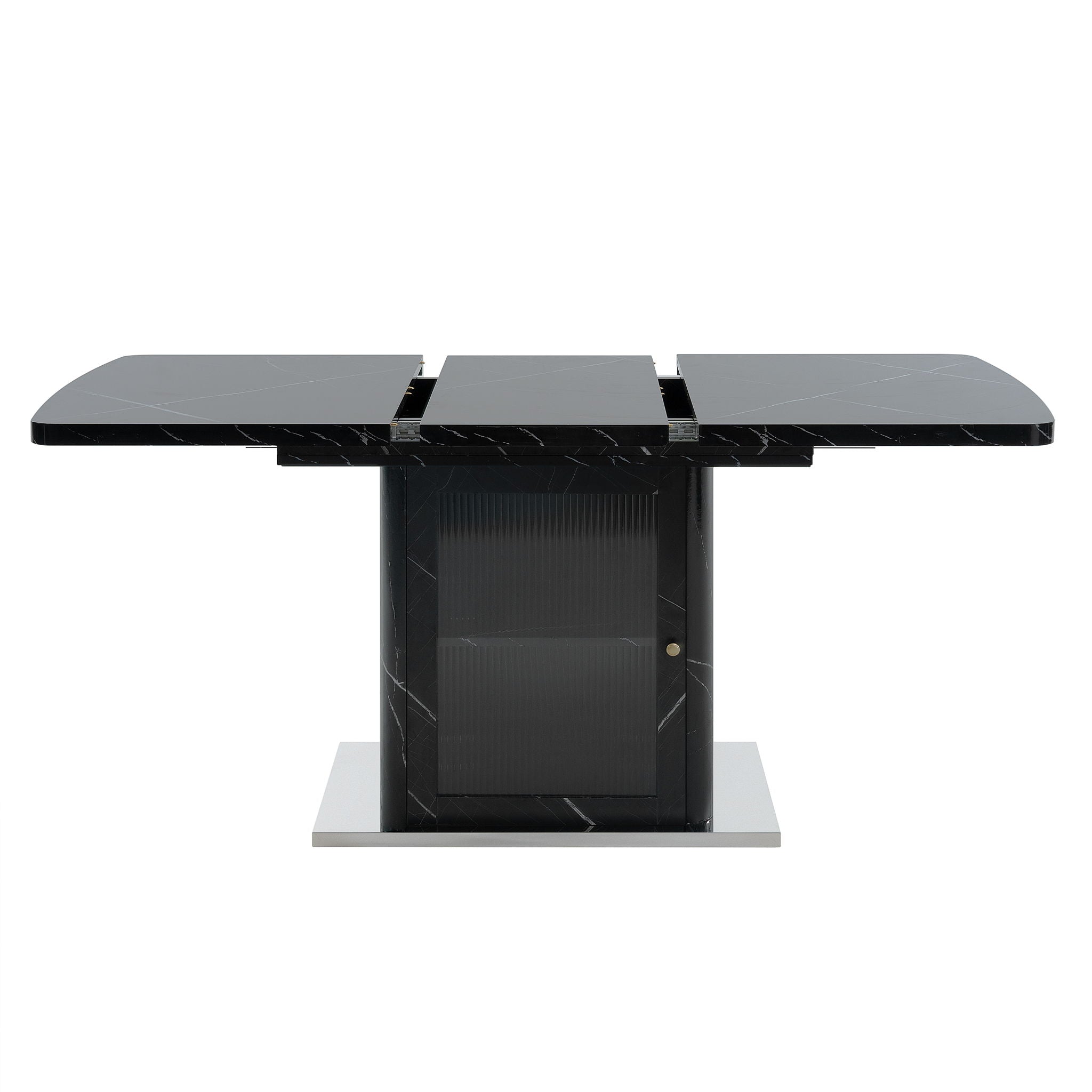 Modern Rectangle Dining Table With Stretchable Top, Storage Cabinet
