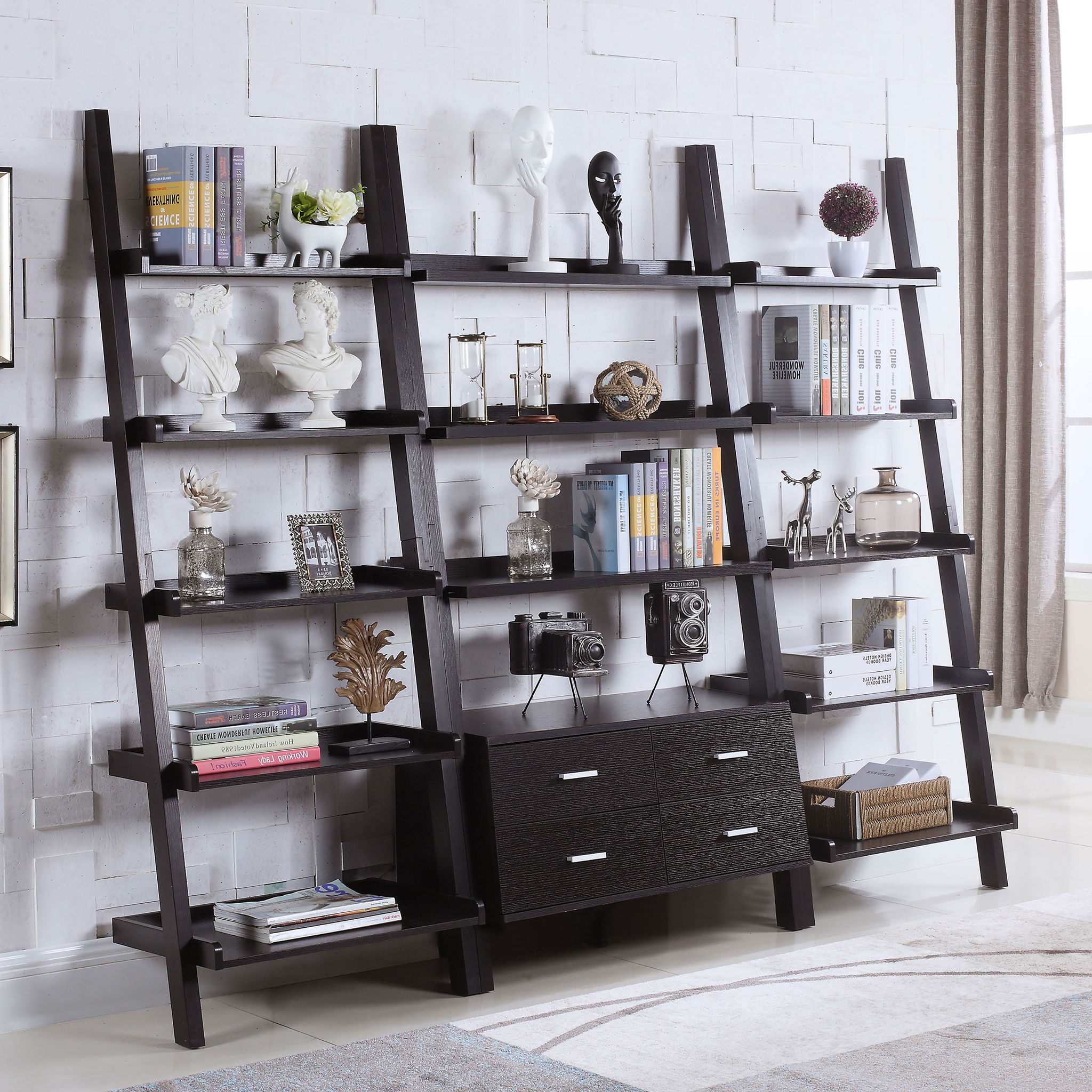 Blackburn - 3 Piece Ladder Bookshelf Set With Modular Design - Cappuccino
