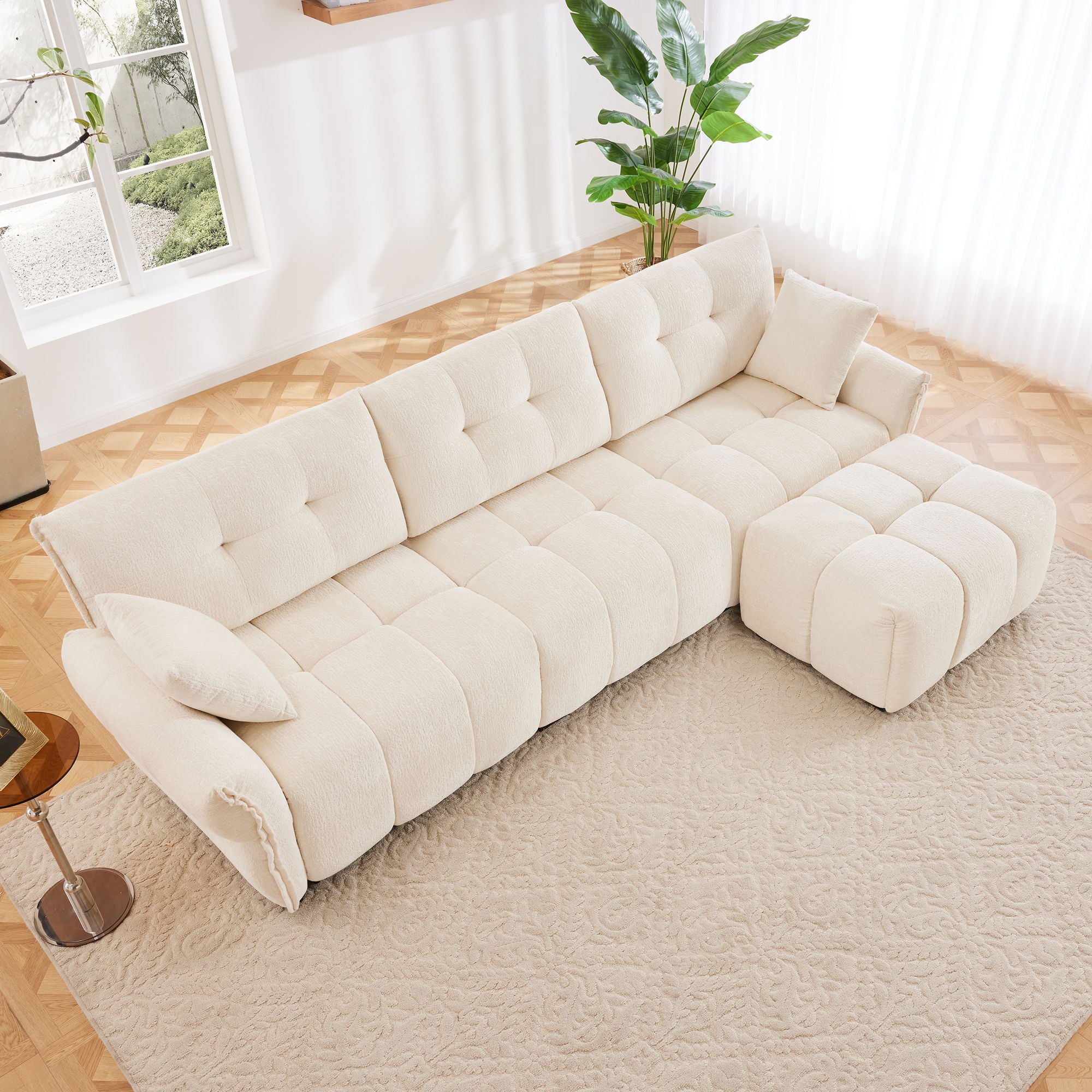 Sofa Set With Ottoman And Pillows, Textured, High Resilience Cushions