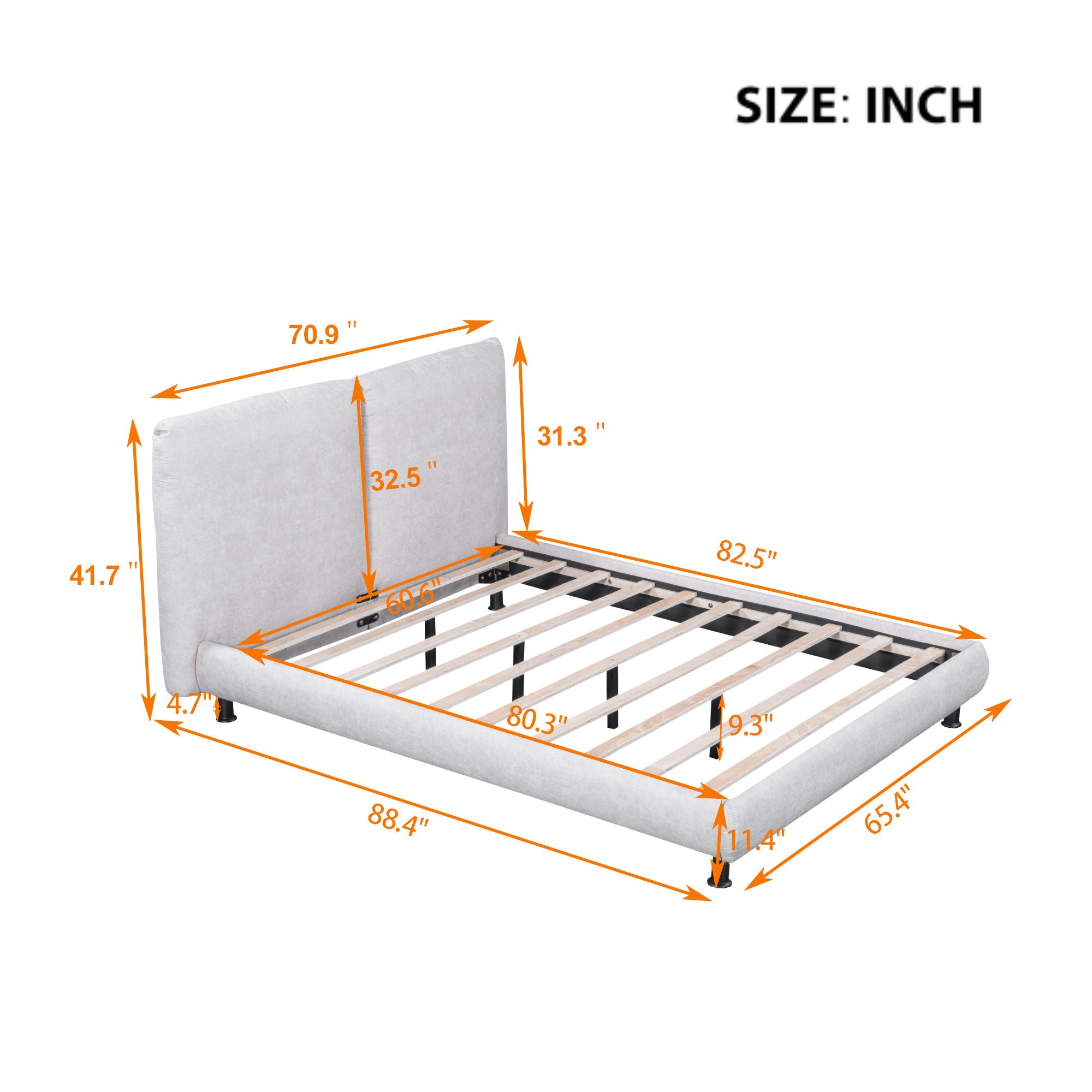 Upholstered Platform Bed With 2 Large Headrests And Thick