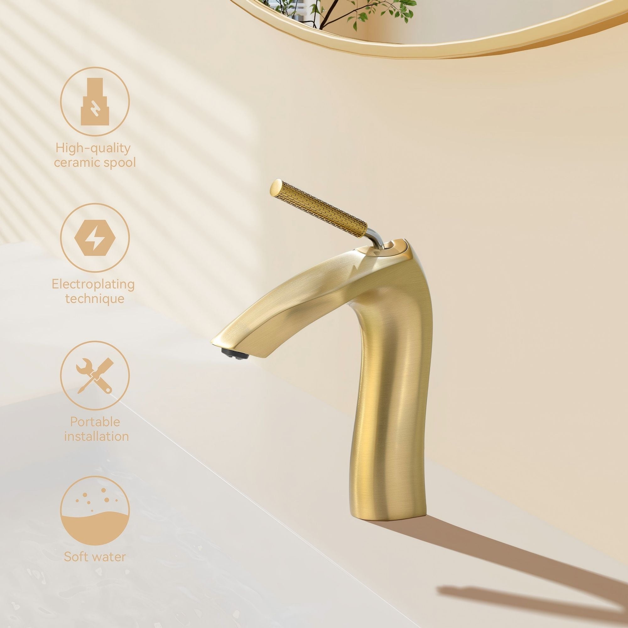 Contemporary Single Handle Lavatory Basin Faucet Durable Brass - Brushed Gold