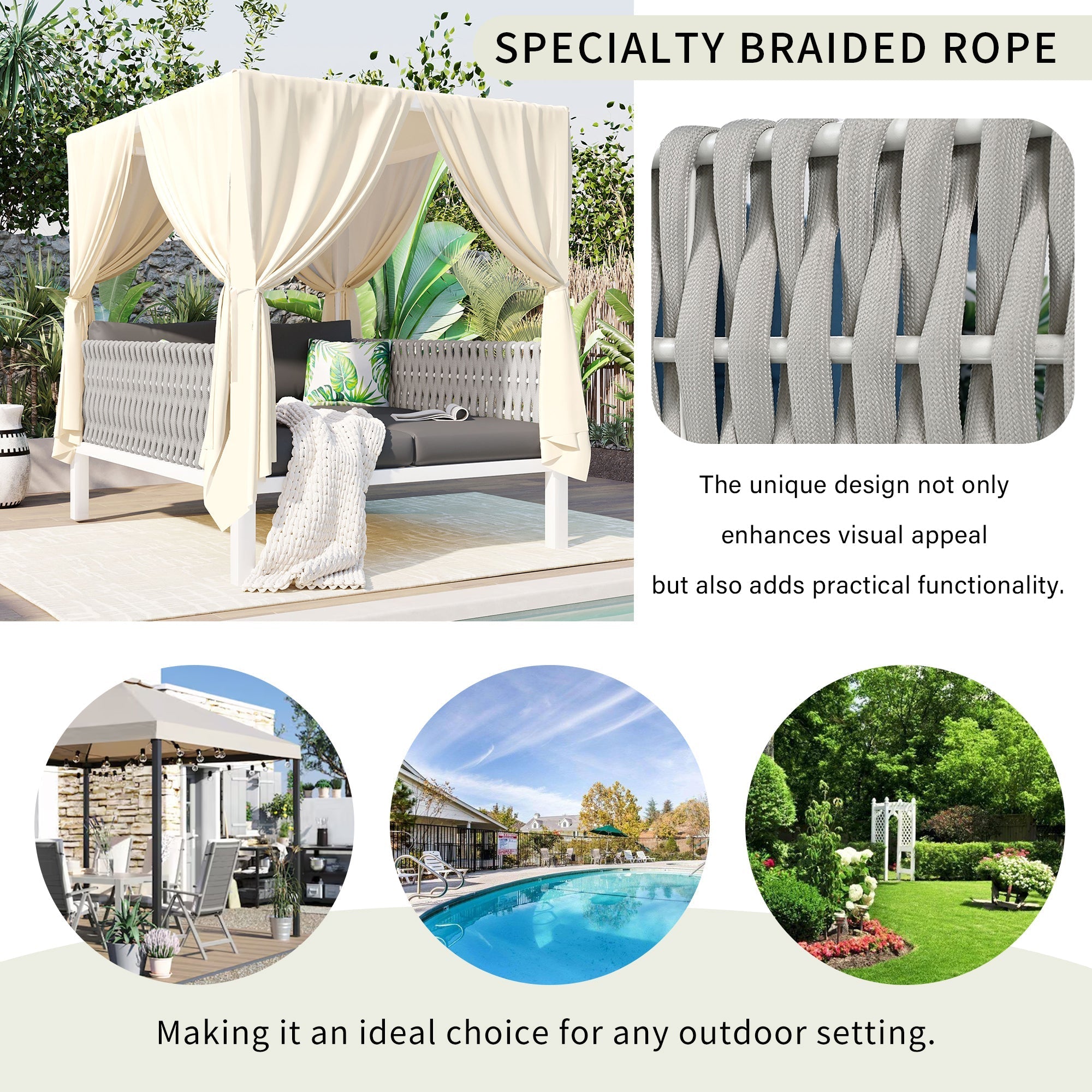 U_Style Outdoor Patio Sunbed with Curtains