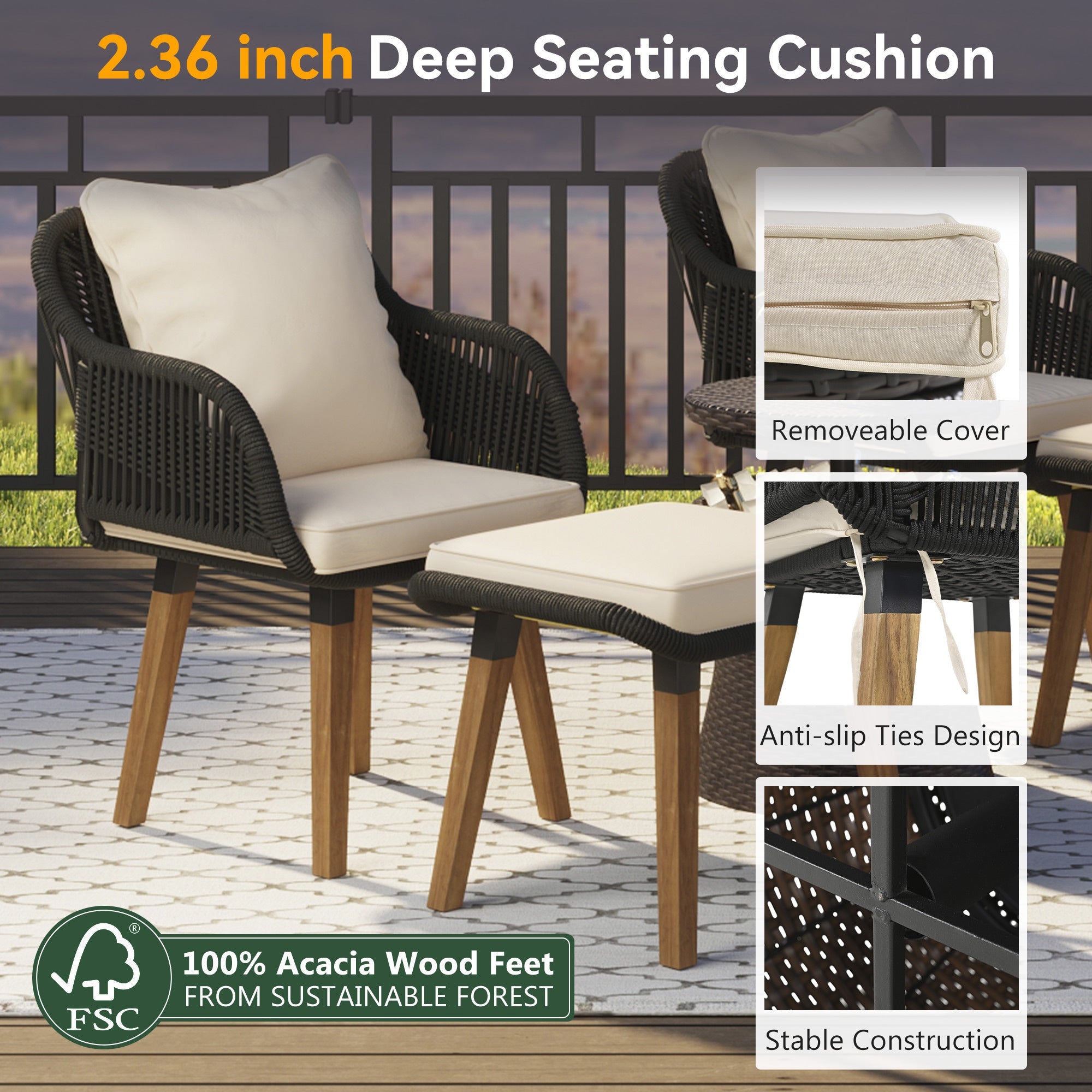5 piece Woven Rope Outdoor Patio Set