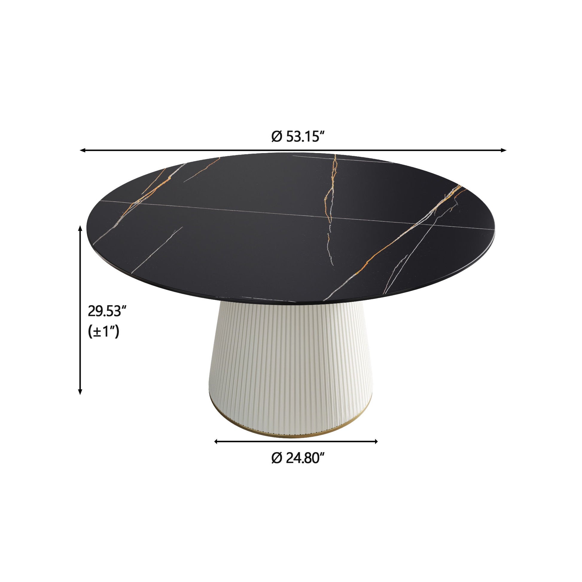 Modern Artificial Stone Round Plywood Base Dining Table, Can Accommodate 6 People, (Not Including Chairs) - Black / Beige - Best Buy Furniture