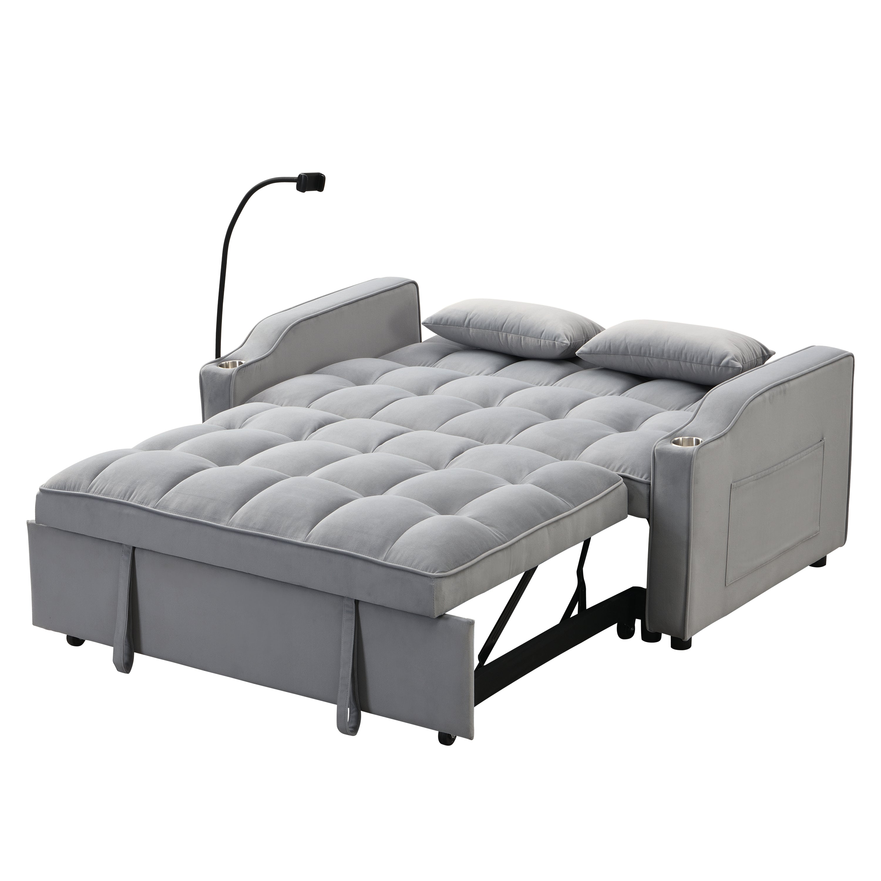 Modern Velvet Loveseat Futon Sofa Couch with Pullout Bed