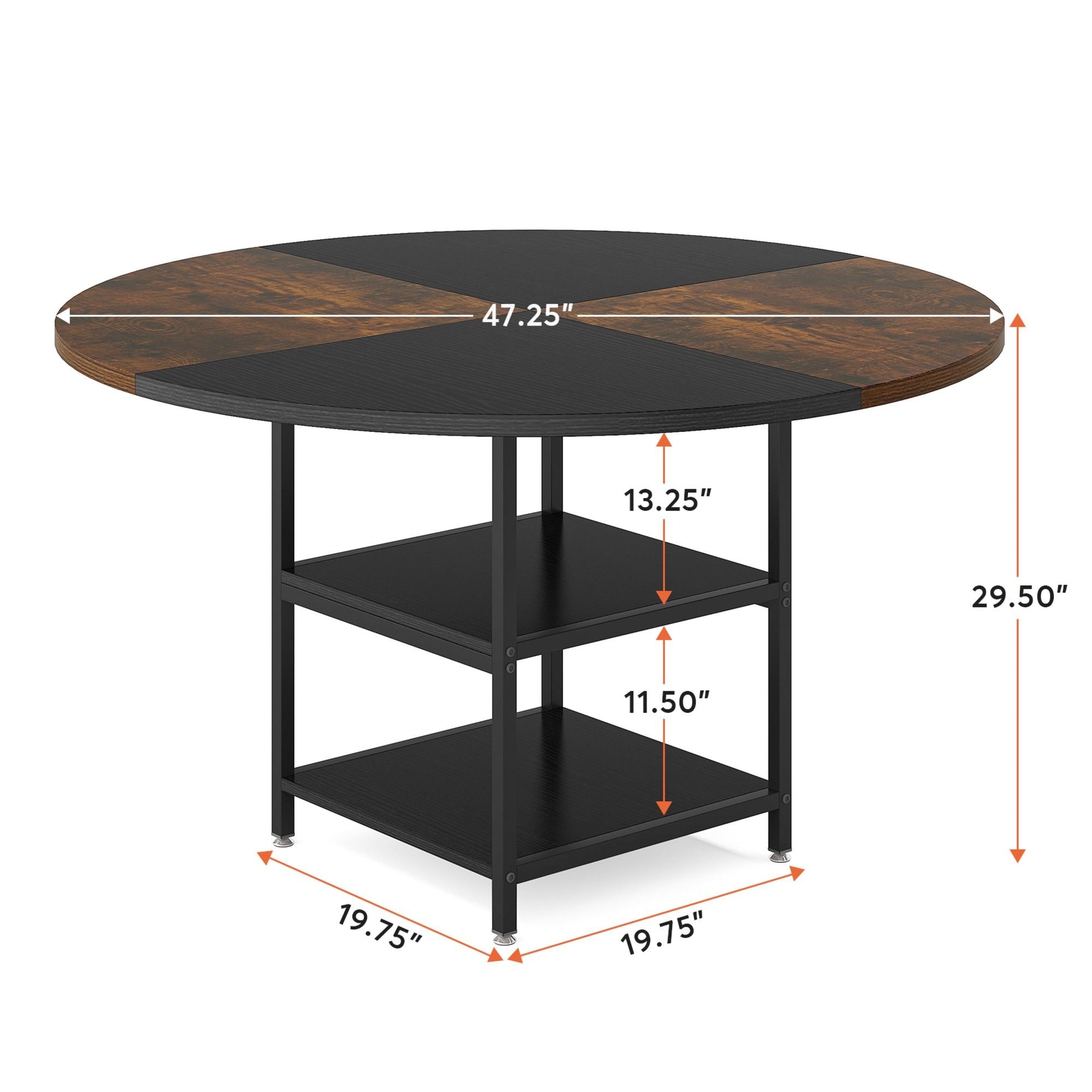 Round Dining Table For 4 With Storage Shelf - Brown / Black