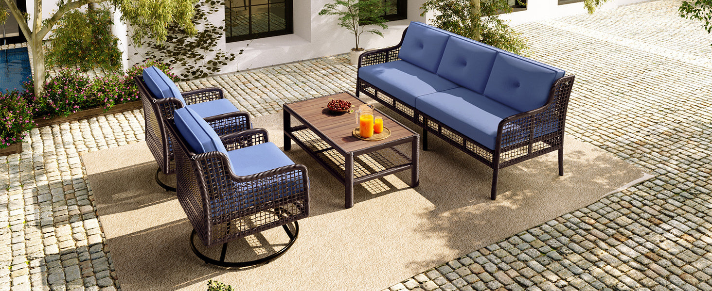 GO 4 Pieces Patio Furniture Set with Swivel Chairs Outdoor Wicker Sofas