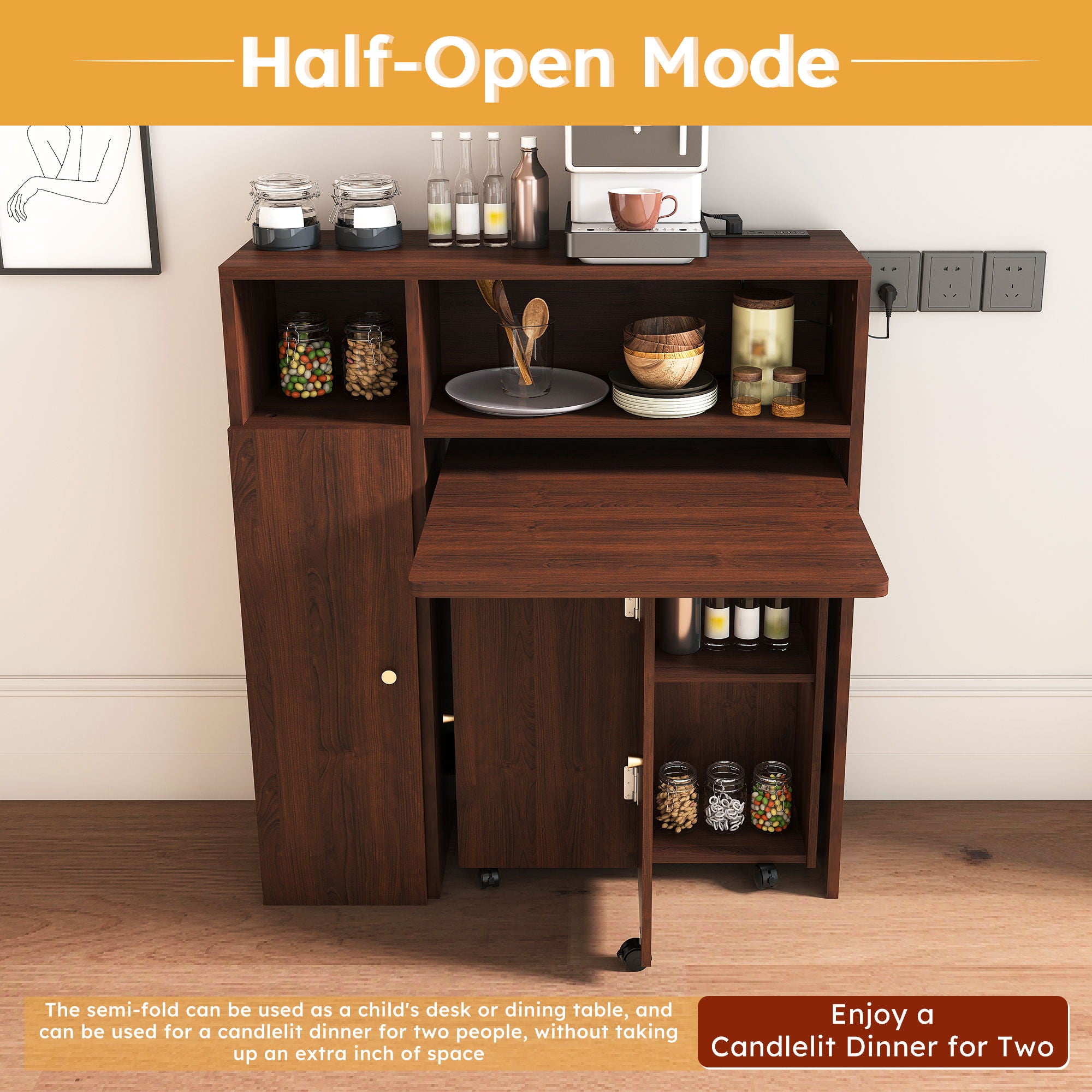 Multifunctional Folding Dining Table With Wall-Mounted Sideboard & Storage